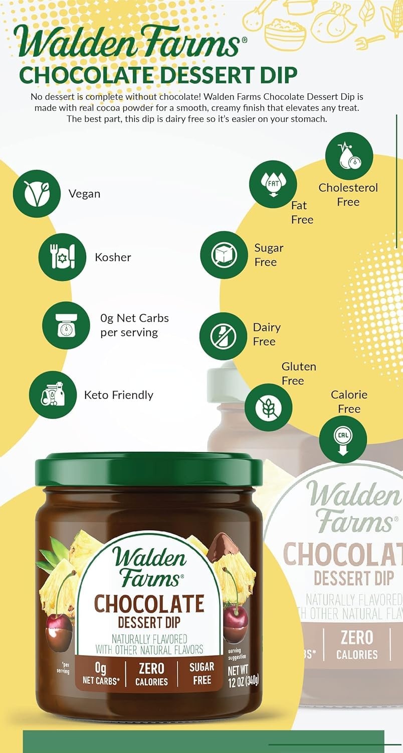 image:imageWalden Farms Caramel Dessert Dip Zero Calorie Sugar Free Keto amp Fat Free Sweet Topping for Apples Desserts amp More 2Pack 12 oz BottlesChocolate