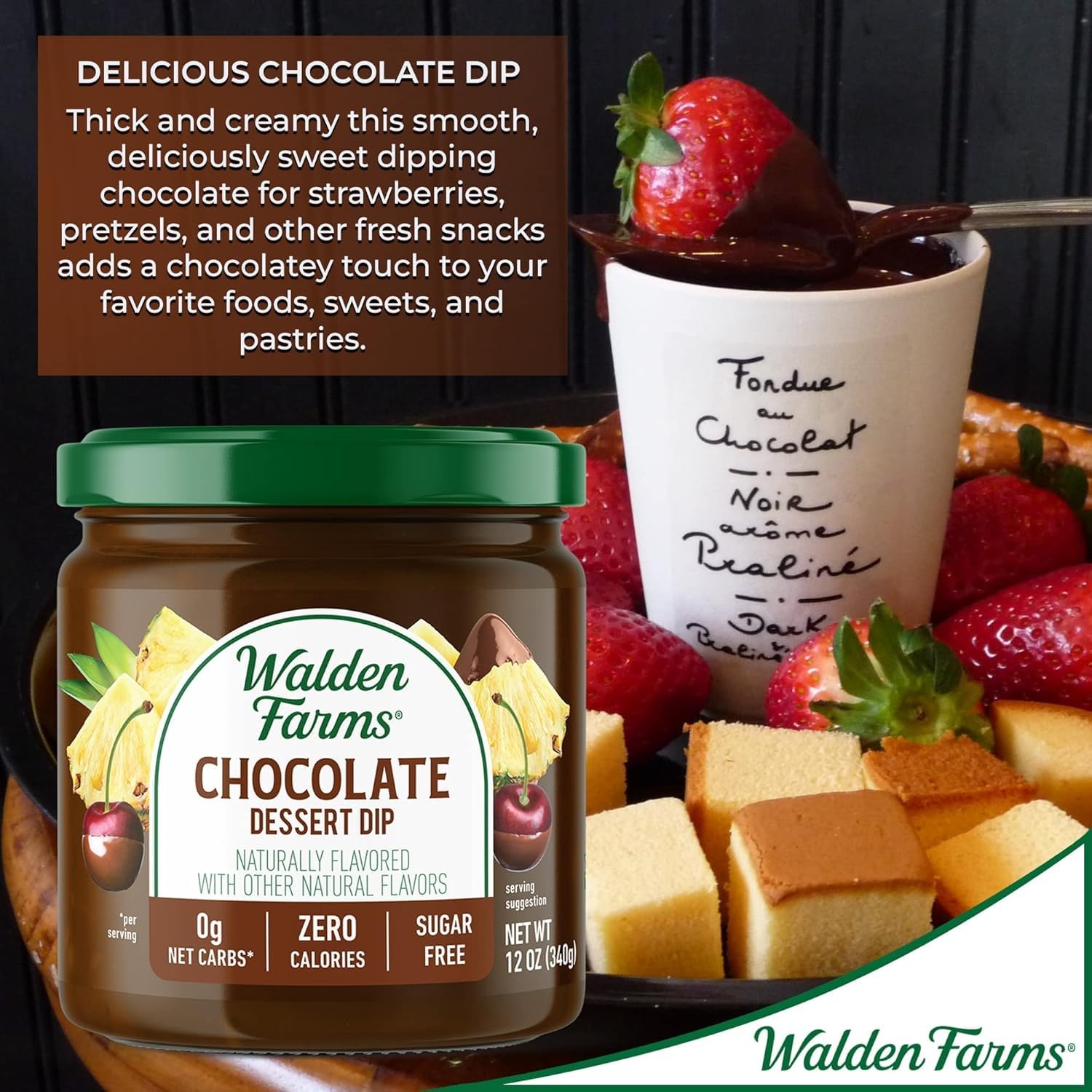 image:imageWalden Farms Caramel Dessert Dip Zero Calorie Sugar Free Keto amp Fat Free Sweet Topping for Apples Desserts amp More 2Pack 12 oz BottlesChocolate