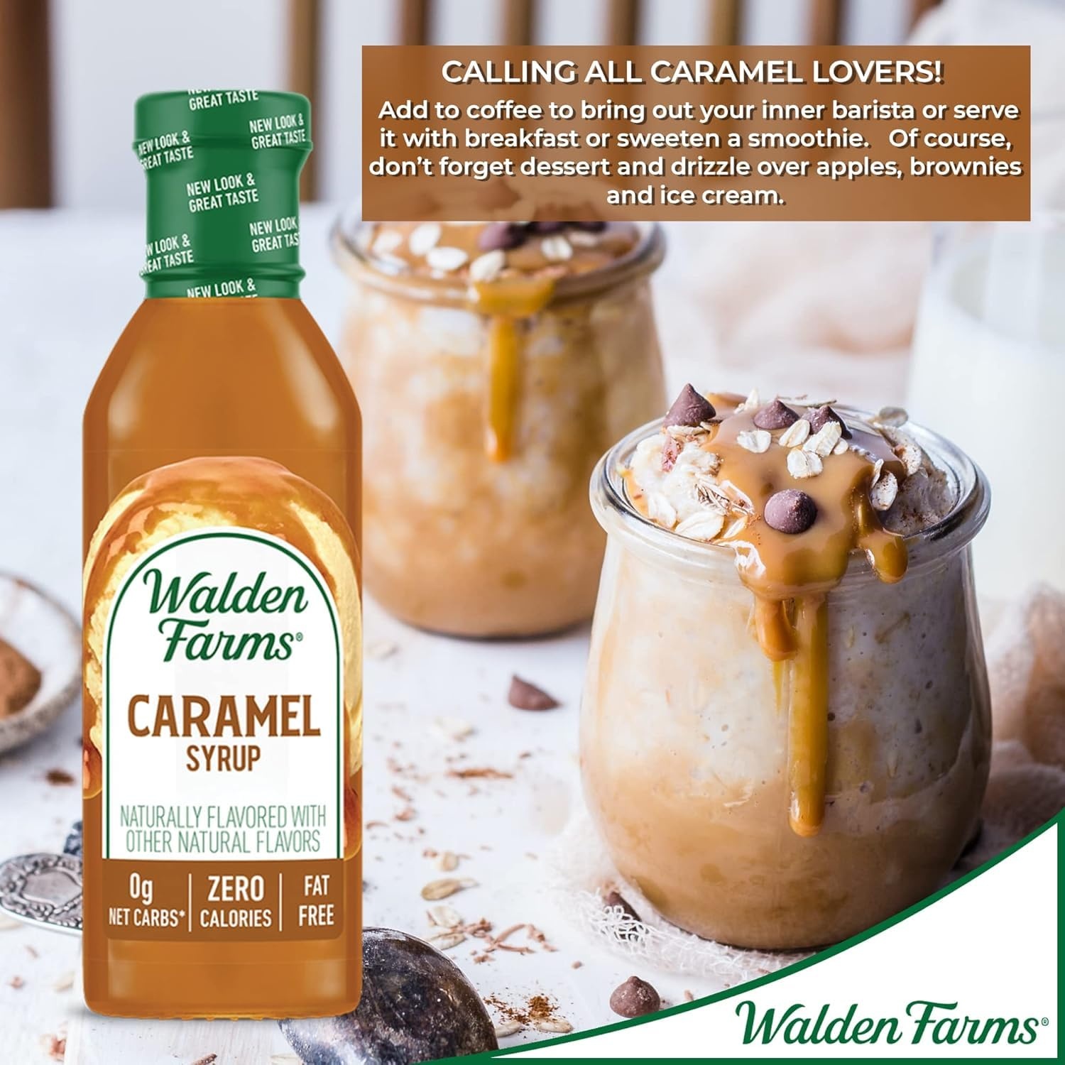image:imageWalden Farms Caramel Syrup Perfect for Coffee Desserts Ice Cream Zero Calorie SugarFree Low Carb KetoFriendly GlutenFree Vegan 12 oz BottleCaramel