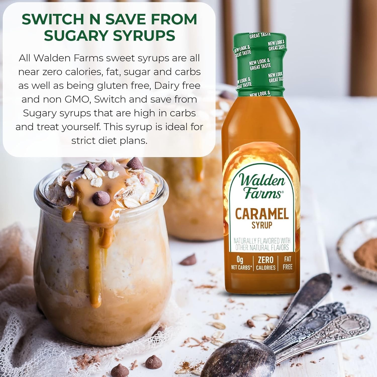 image:imageWalden Farms Caramel Syrup Perfect for Coffee Desserts Ice Cream Zero Calorie SugarFree Low Carb KetoFriendly GlutenFree Vegan 12 oz BottleCaramel