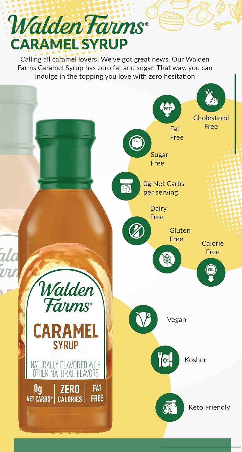 image:imageWalden Farms Caramel Syrup Perfect for Coffee Desserts Ice Cream Zero Calorie SugarFree Low Carb KetoFriendly GlutenFree Vegan 12 oz BottleCaramel