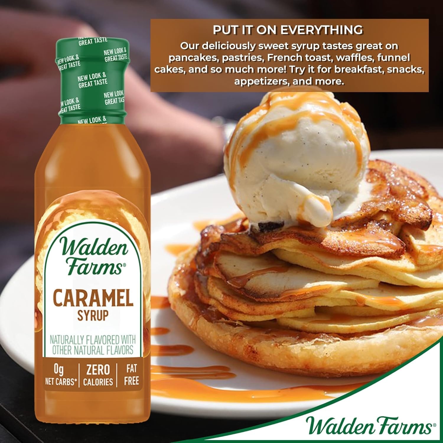 image:imageWalden Farms Caramel Syrup Perfect for Coffee Desserts Ice Cream Zero Calorie SugarFree Low Carb KetoFriendly GlutenFree Vegan 12 oz BottleCaramel