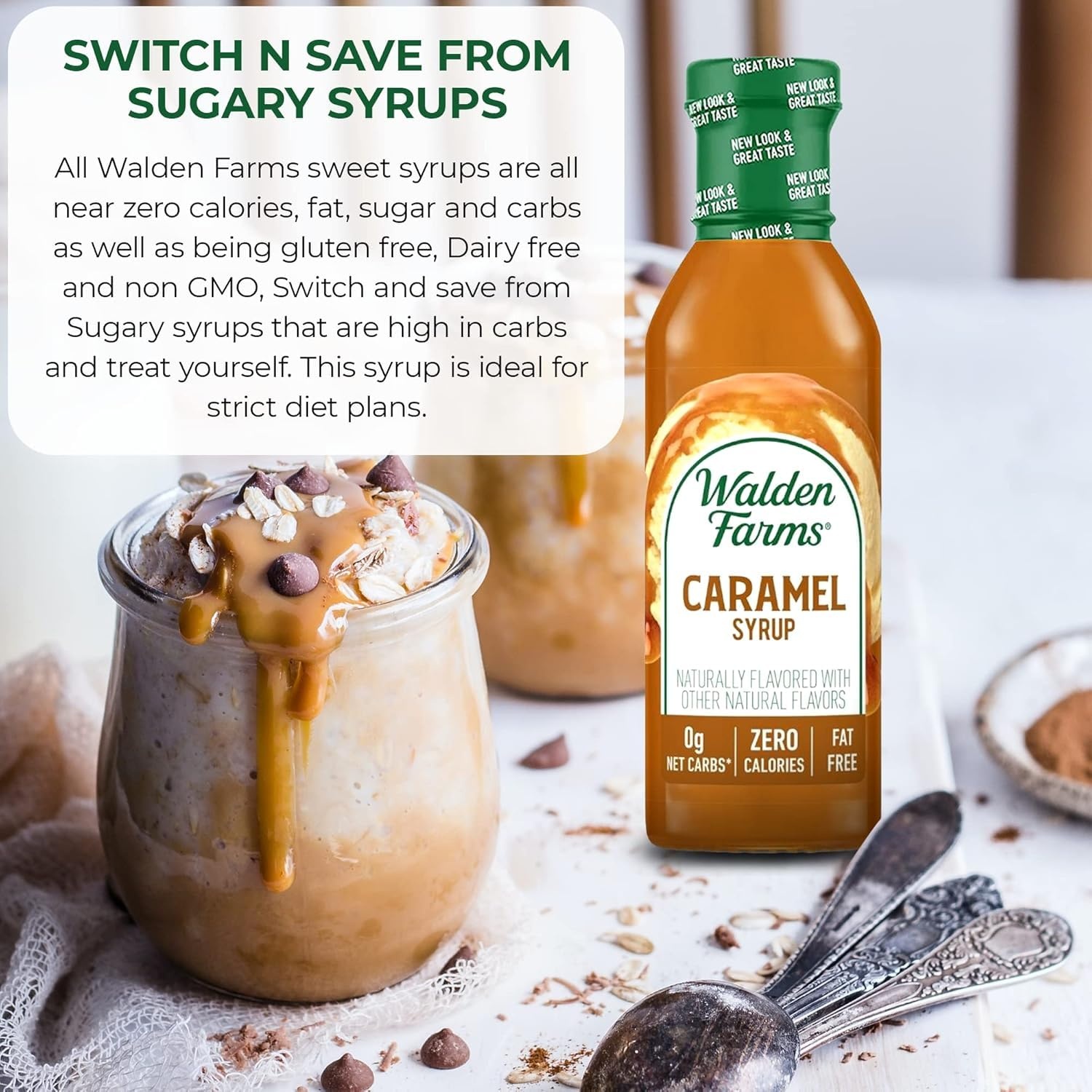 image:imageWalden Farms Caramel Syrup Perfect for Coffee Desserts Ice Cream Zero Calorie SugarFree Low Carb KetoFriendly GlutenFree Vegan 12 oz BottleCaramel