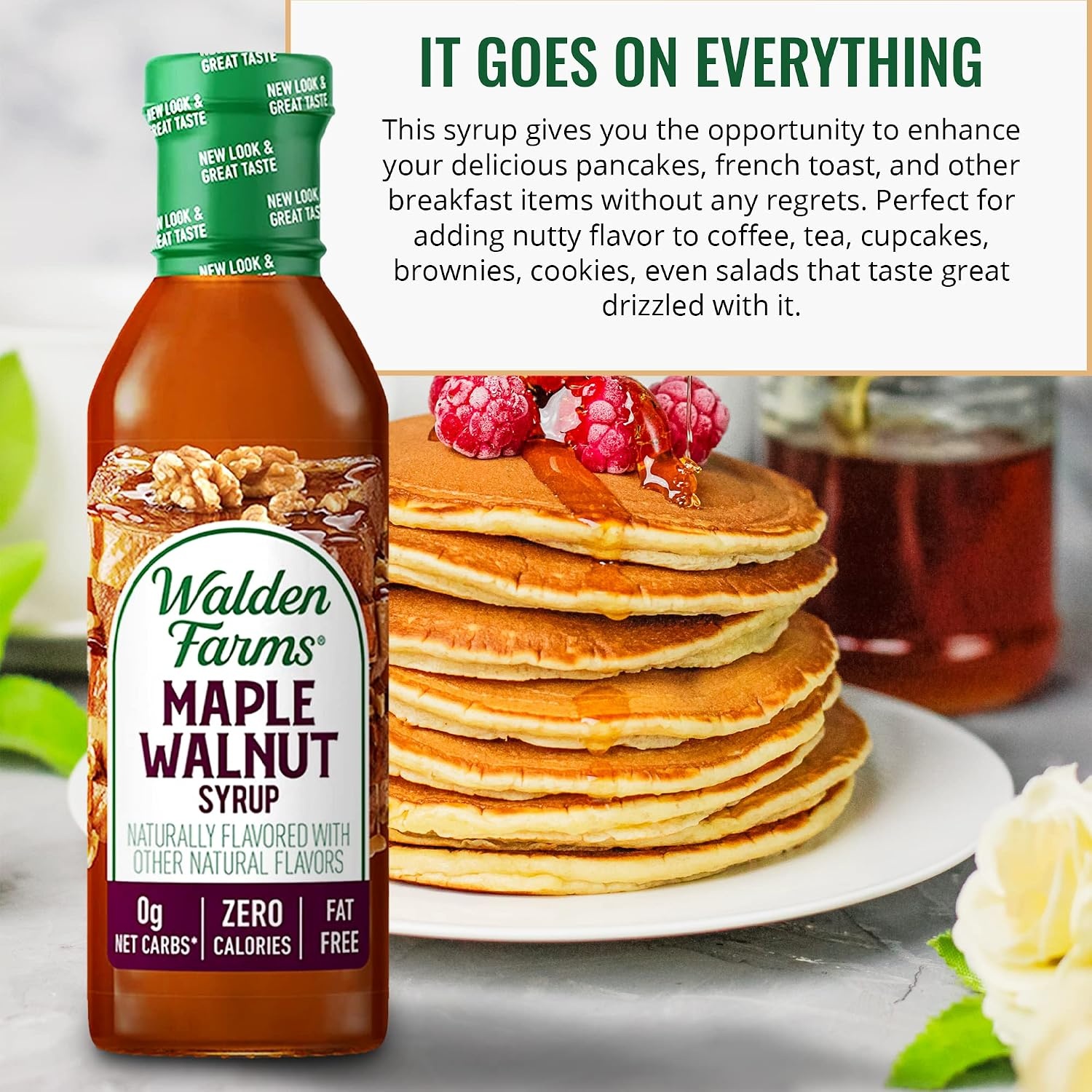 image:imageWalden Farms Caramel Syrup Perfect for Coffee Desserts Ice Cream Zero Calorie SugarFree Low Carb KetoFriendly GlutenFree Vegan 12 oz BottleMaple Walnut