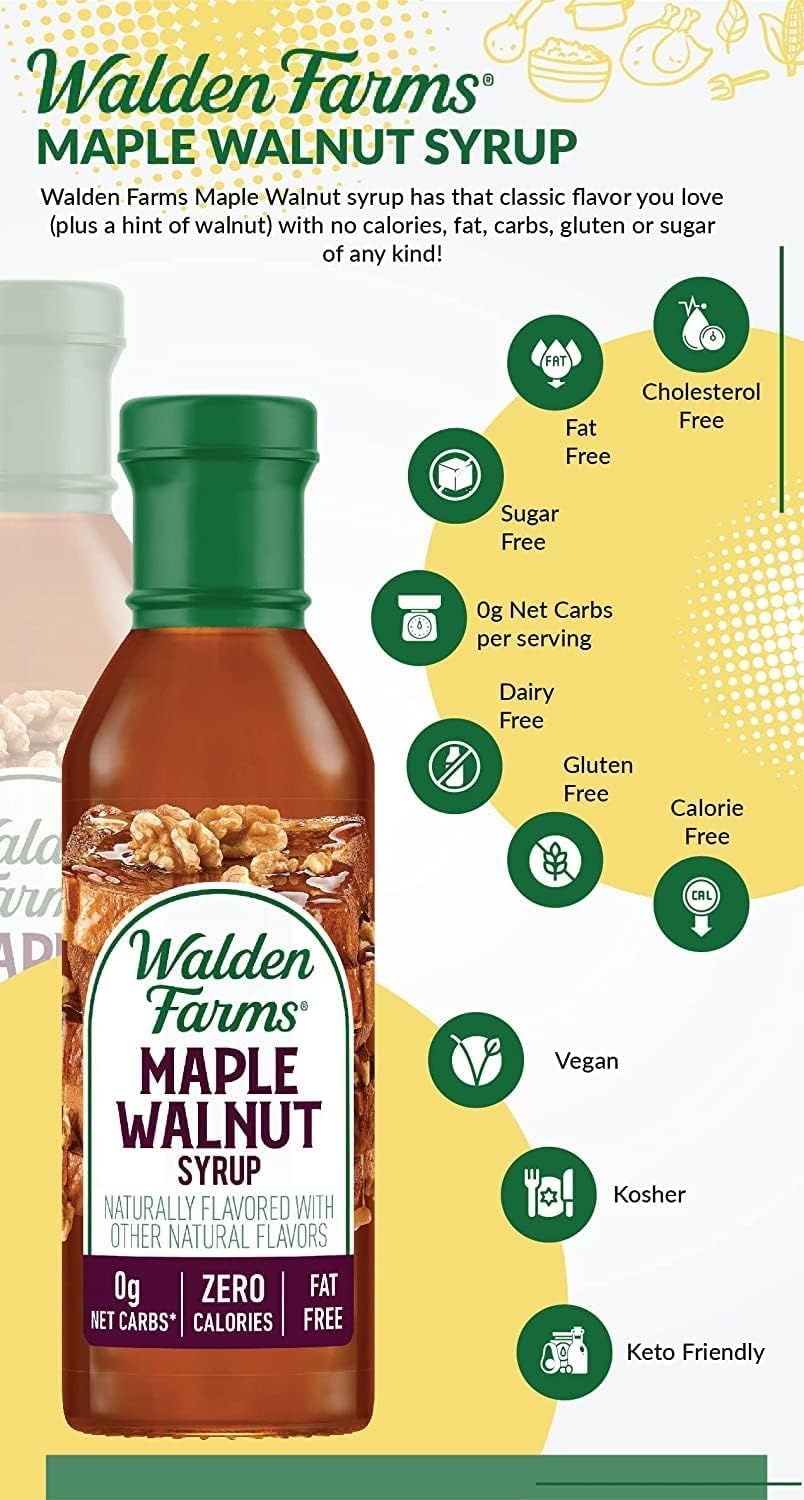 image:imageWalden Farms Caramel Syrup Perfect for Coffee Desserts Ice Cream Zero Calorie SugarFree Low Carb KetoFriendly GlutenFree Vegan 12 oz BottleMaple Walnut