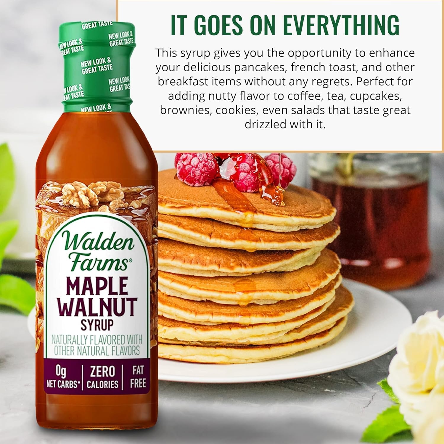 image:imageWalden Farms Caramel Syrup Perfect for Coffee Desserts Ice Cream Zero Calorie SugarFree Low Carb KetoFriendly GlutenFree Vegan 12 oz BottleMaple Walnut