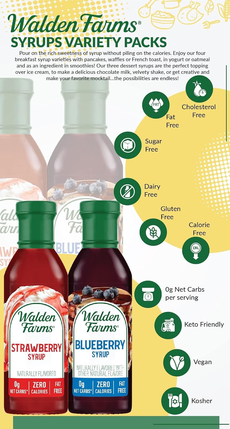 image:imageWalden Farms Caramel Syrup Perfect for Coffee Desserts Ice Cream Zero Calorie SugarFree Low Carb KetoFriendly GlutenFree Vegan 12 oz BottleVariety Of Blueberry Strawberry