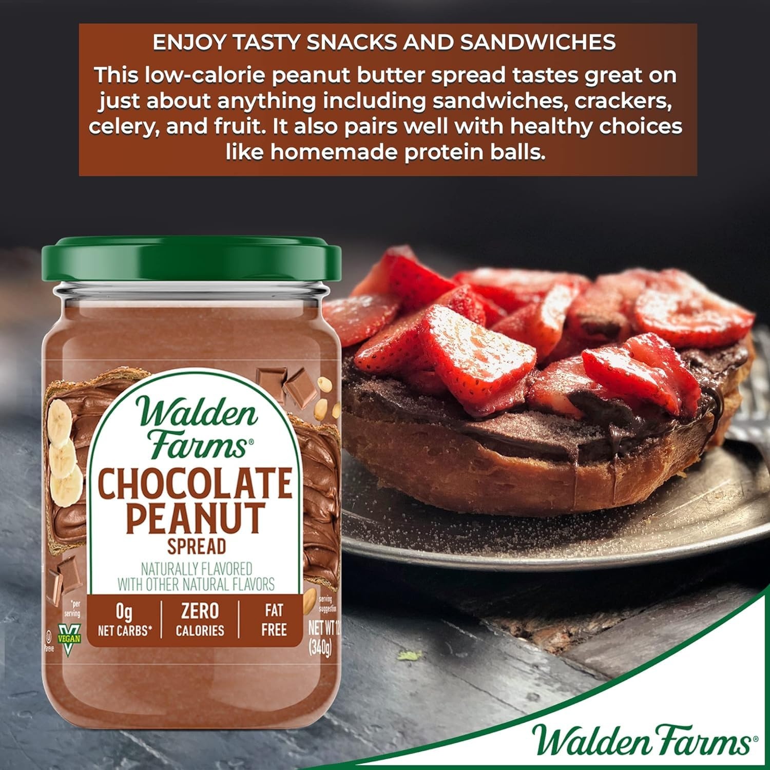 image:imageWalden Farms Chocolate Peanut Spread Zero Calorie Low Carb KetoFriendly Vegan SugarFree Chocolate Peanut Flavor 12 oz BottleChocolate Peanut