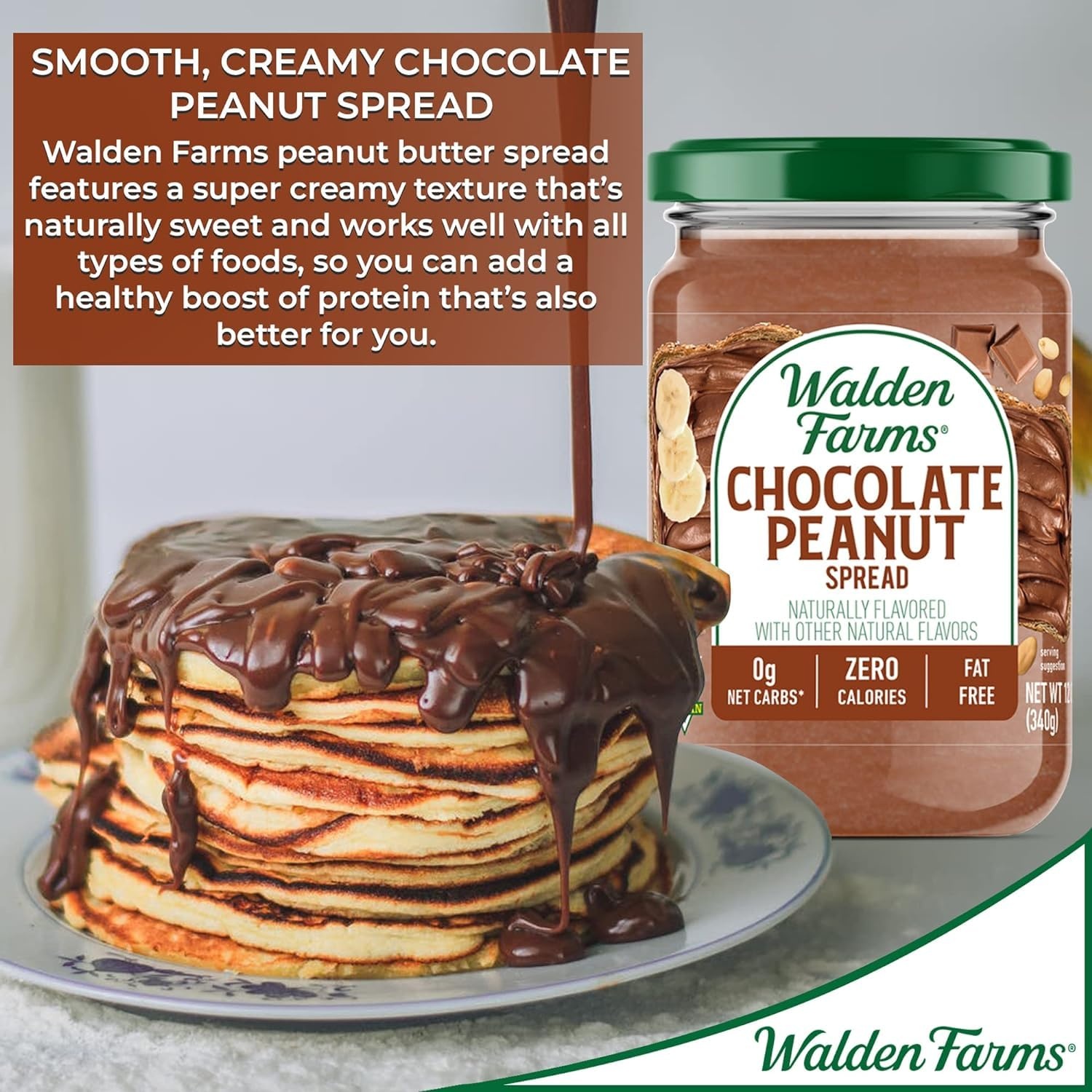 image:imageWalden Farms Chocolate Peanut Spread Zero Calorie Low Carb KetoFriendly Vegan SugarFree Chocolate Peanut Flavor 12 oz BottleChocolate Peanut
