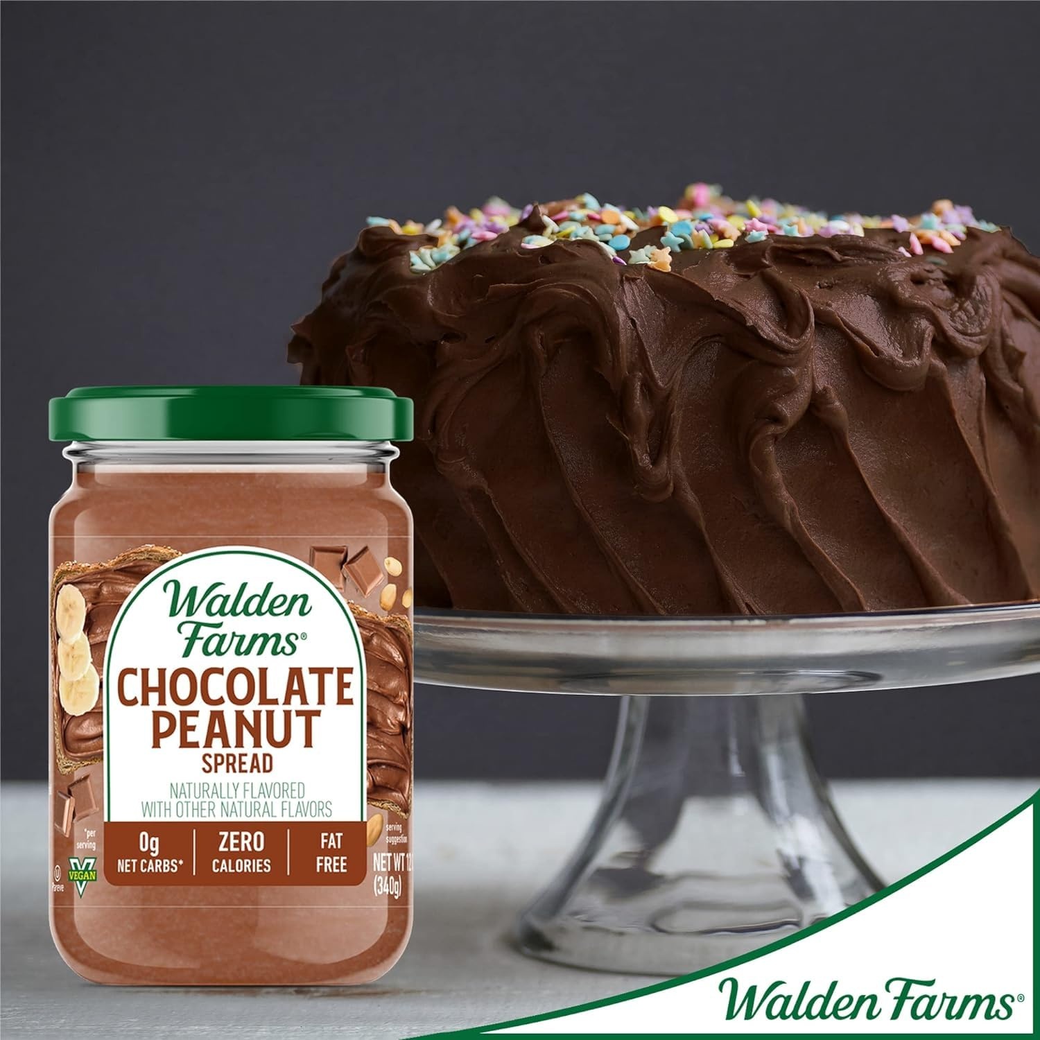 image:imageWalden Farms Chocolate Peanut Spread Zero Calorie Low Carb KetoFriendly Vegan SugarFree Chocolate Peanut Flavor 12 oz BottleChocolate Peanut