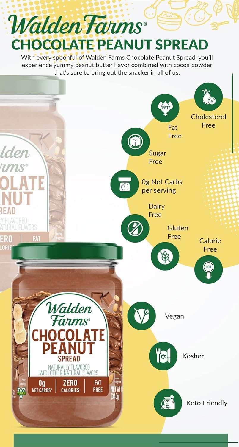 image:imageWalden Farms Chocolate Peanut Spread Zero Calorie Low Carb KetoFriendly Vegan SugarFree Chocolate Peanut Flavor 12 oz BottleChocolate Peanut
