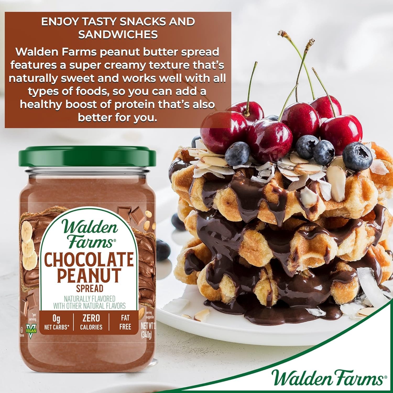 image:imageWalden Farms Chocolate Peanut Spread Zero Calorie Low Carb KetoFriendly Vegan SugarFree Chocolate Peanut Flavor 12 oz BottleChocolate Peanut