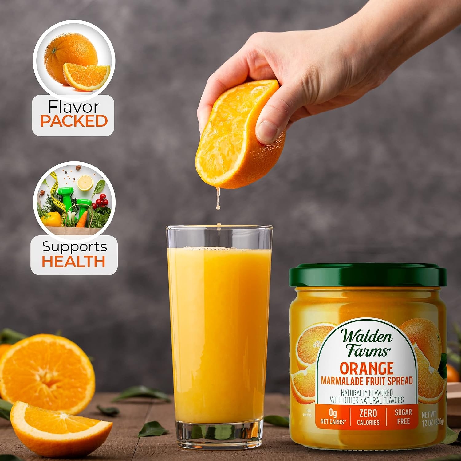 image:imageWalden Farms Chocolate Peanut Spread Zero Calorie Low Carb KetoFriendly Vegan SugarFree Chocolate Peanut Flavor 12 oz BottleOrange Marmalade Fruit