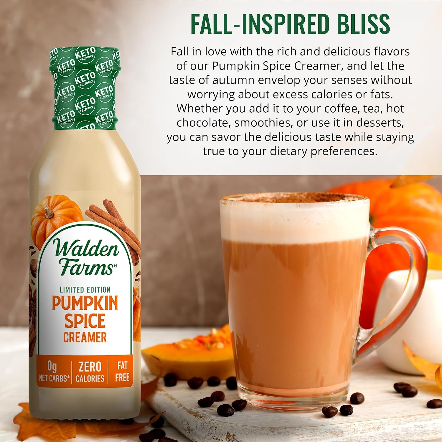 image:imageWalden Farms Coffee Creamers Variety Pack Original Sweet Cream Mocha Hazelnut amp French Vanilla Zero Calorie DairyFree Low Carb KetoFriendly SugarFree 5Pack 12 oz BottlesPumpkin Spice