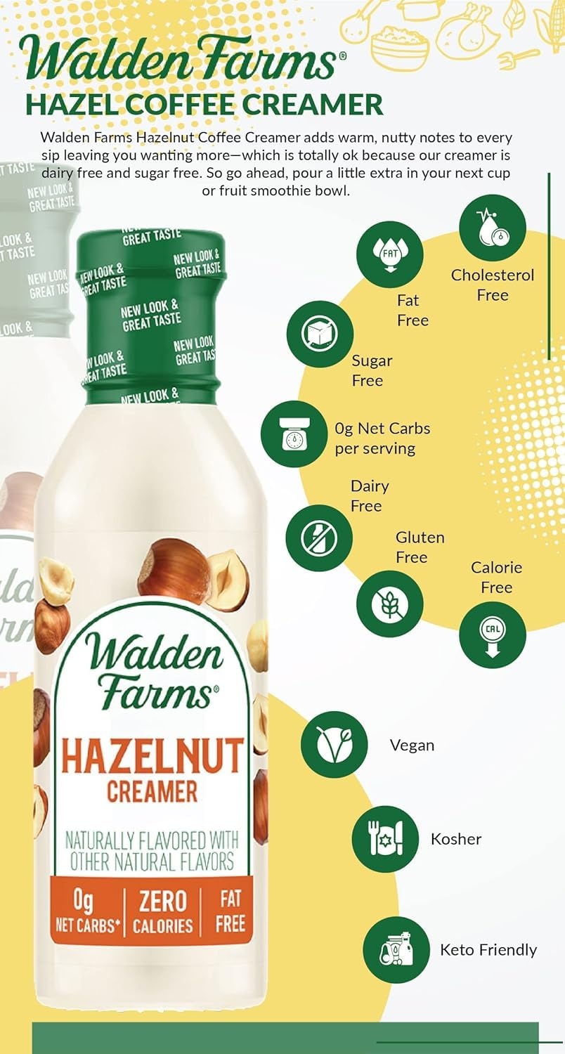 image:imageWalden Farms Coffee Creamers Variety Pack Original Sweet Cream Mocha Hazelnut amp French Vanilla Zero Calorie DairyFree Low Carb KetoFriendly SugarFree 5Pack 12 oz BottlesHazelnut