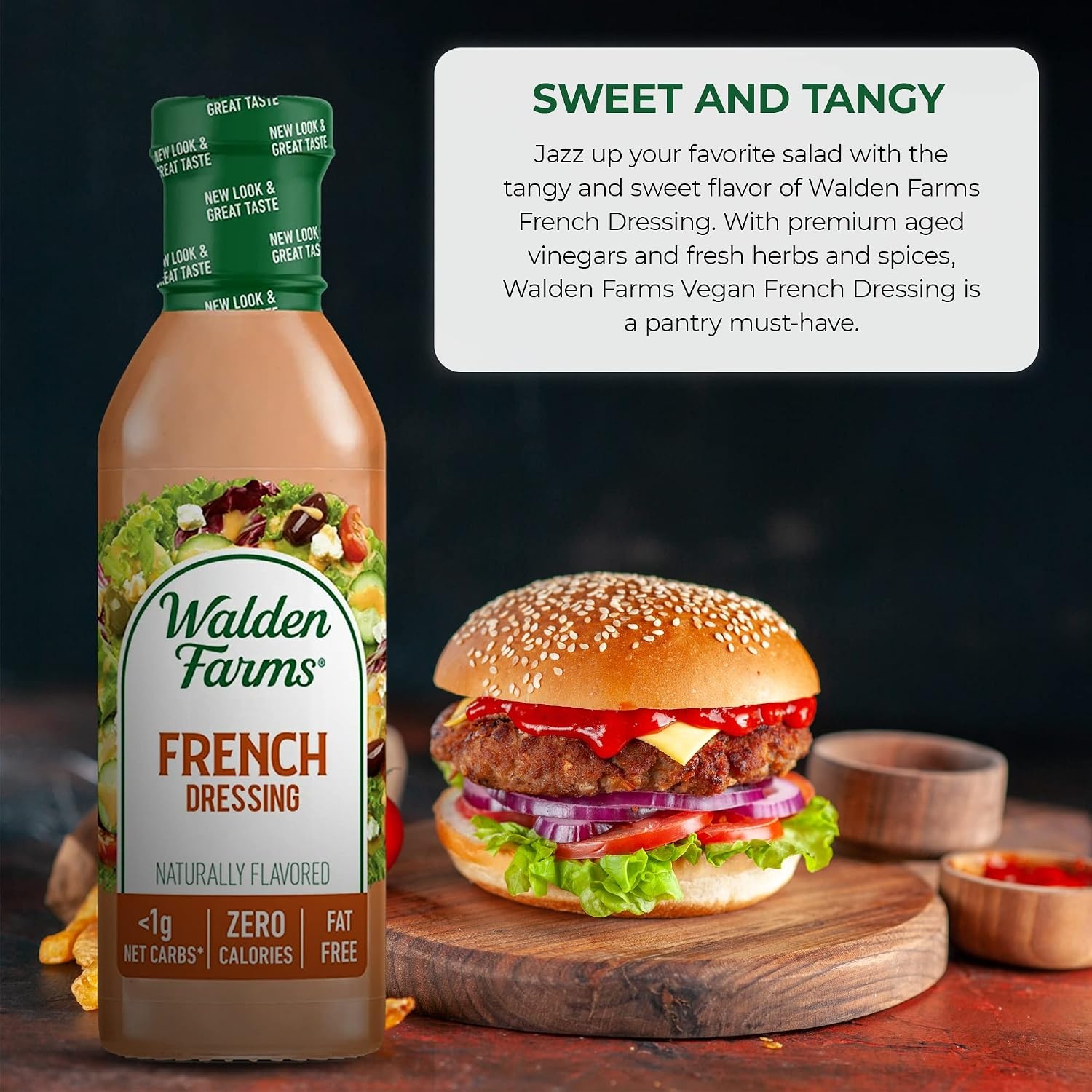 image:imageWalden Farms French Dressing 12 oz Bottle 3 Pack Fresh and Delicious 1g Net Carbs Condiment Kosher Certified Great on Salads Chicken Sandwiches Vegetables and More