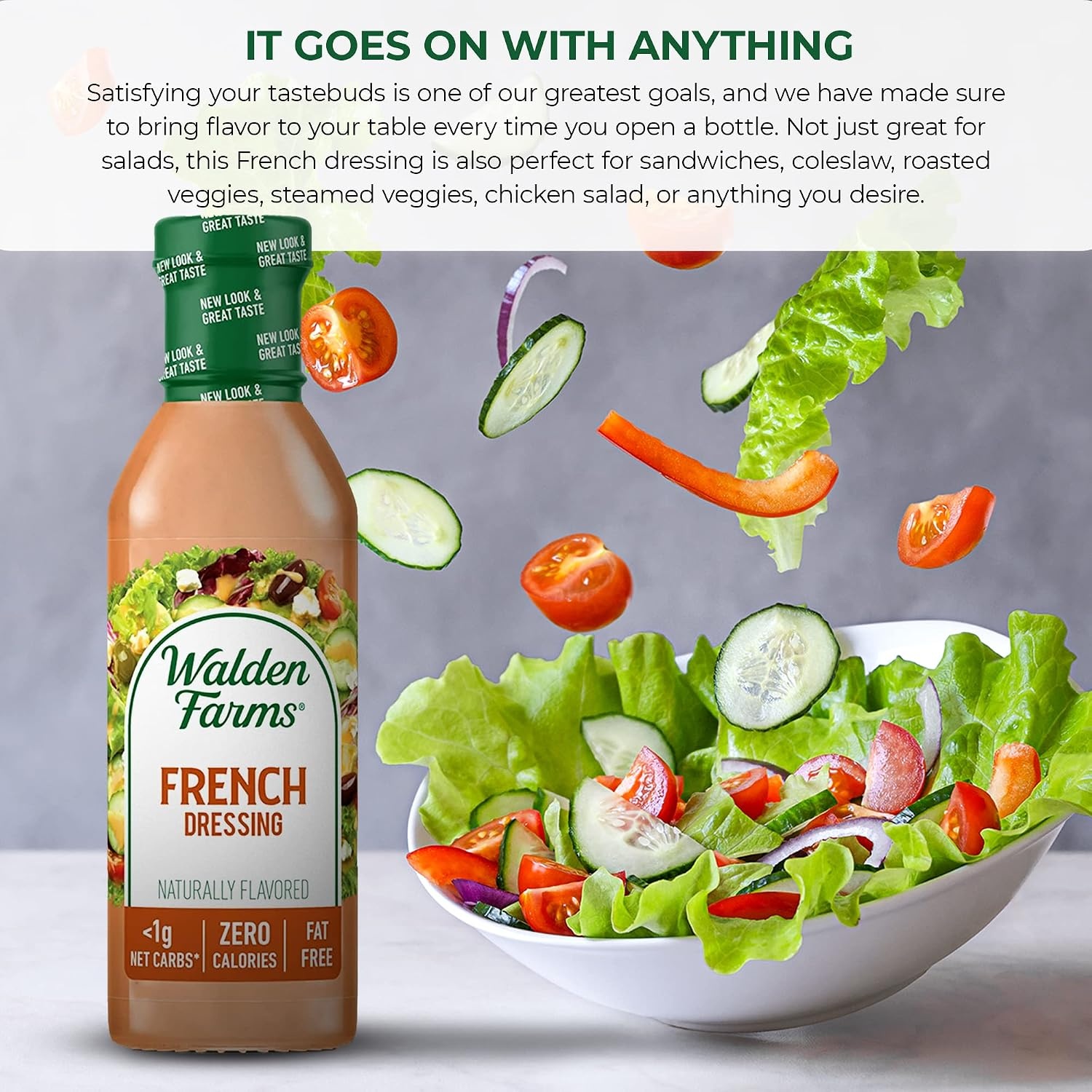 image:imageWalden Farms French Dressing 12 oz Bottle 3 Pack Fresh and Delicious 1g Net Carbs Condiment Kosher Certified Great on Salads Chicken Sandwiches Vegetables and More