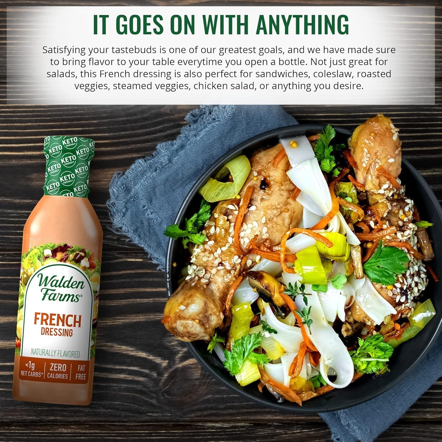 image:imageWalden Farms French Dressing 12 oz Bottle Fresh and Delicious Salad Topping Sugar Free 0g Net Carbs Condiment Smooth and Creamy 6 Pack