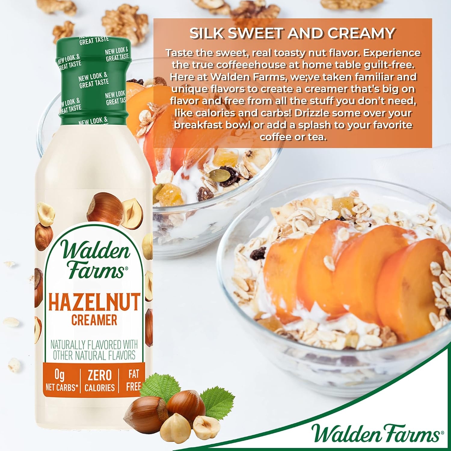 image:imageWalden Farms Hazelnut Coffee Creamer Zero Calorie FatFree SugarFree Low Carb KetoFriendly DairyFree Vegan 2Pack 12 oz Bottles