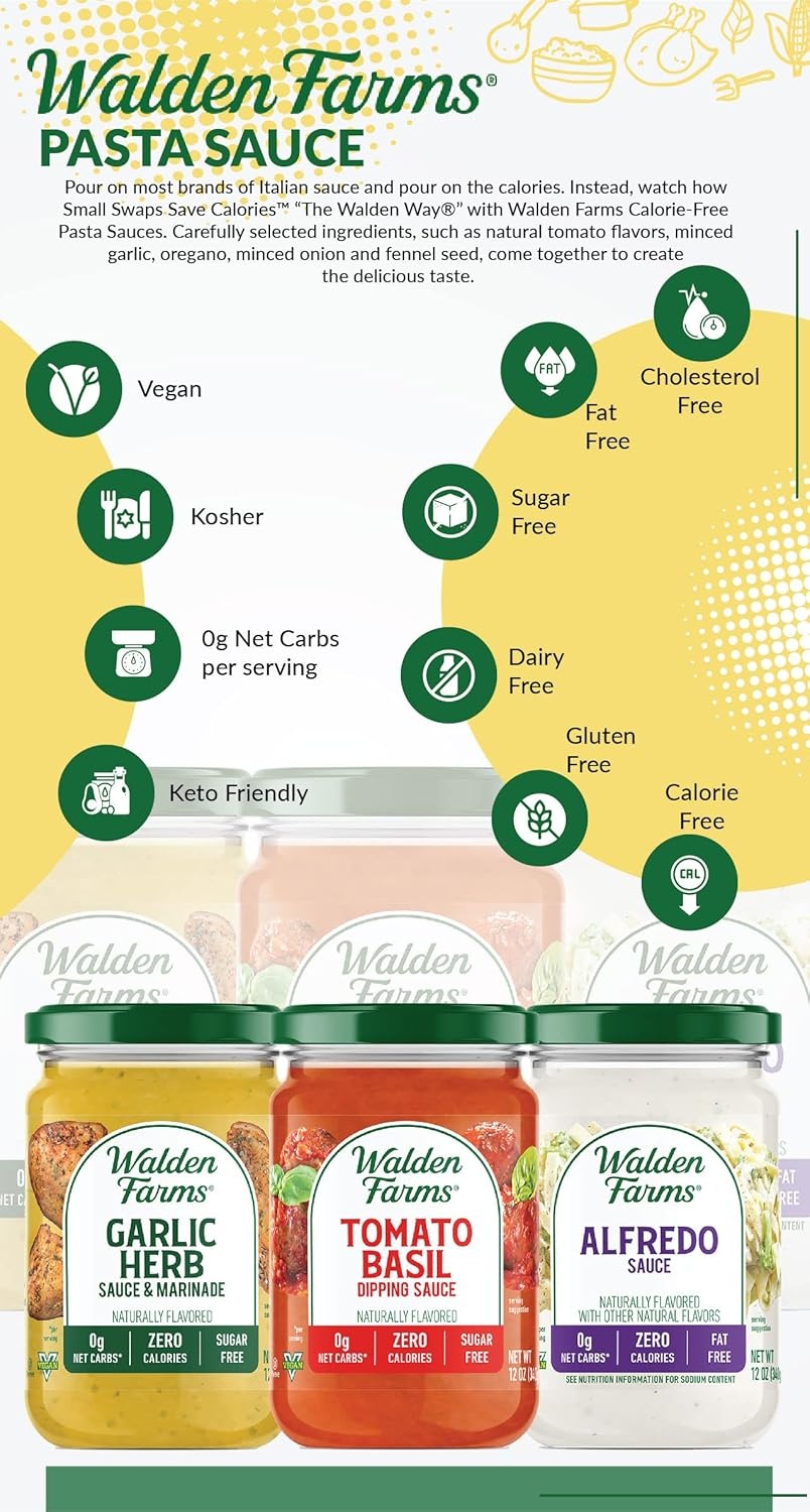 image:imageWalden Farms Hickory Smoked BBQ Sauce Zero Calorie Sugar Free Keto amp No Carb Gourmet Marinade for Chicken Ribs Pork amp More 12 oz BottleGarlic Herb Tomato Basil Alfredo