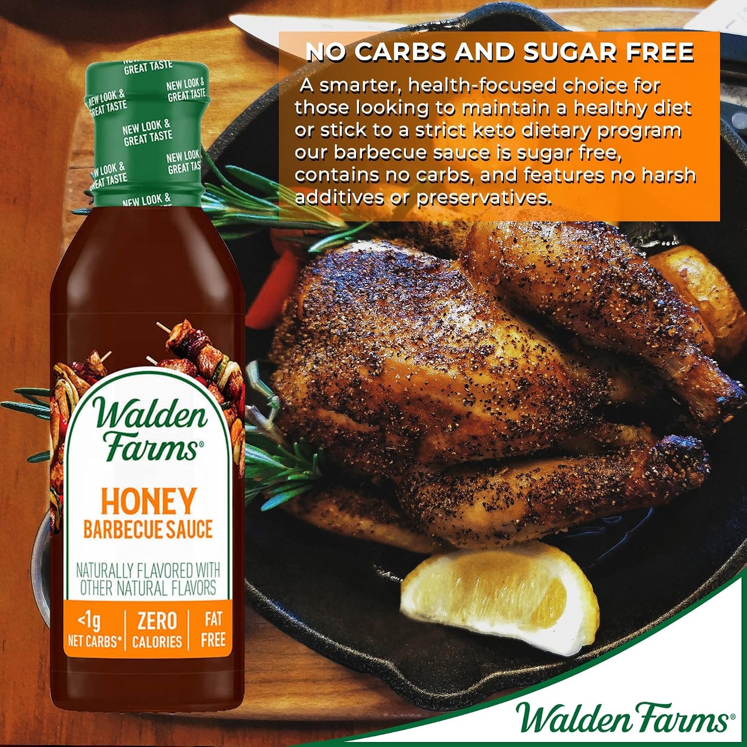 image:imageWalden Farms Hickory Smoked BBQ Sauce Zero Calorie Sugar Free Keto amp No Carb Gourmet Marinade for Chicken Ribs Pork amp More 12 oz BottleHoney Barbecue
