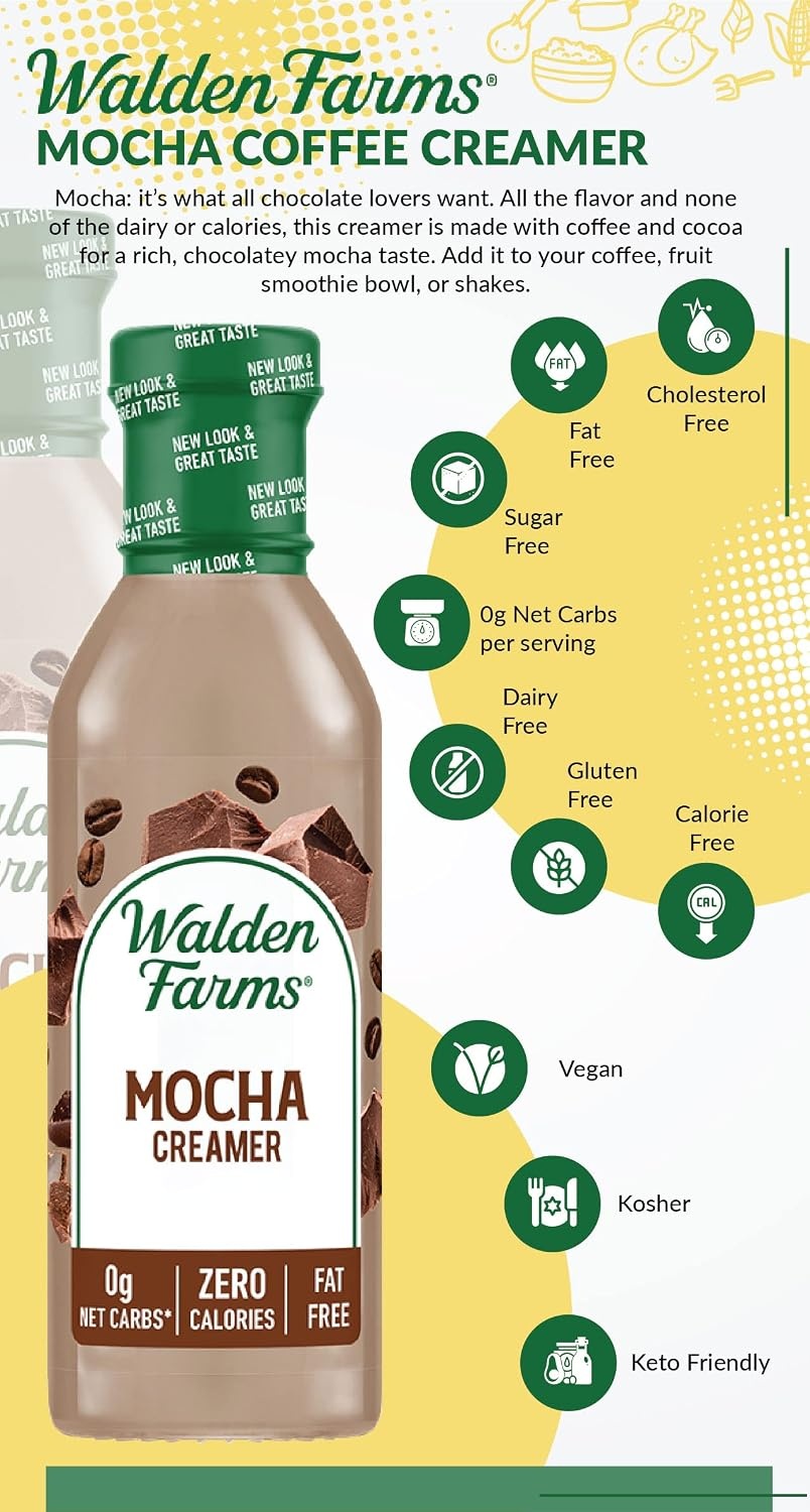 image:imageWalden Farms Mocha Coffee Creamer 12 oz Bottle Pack of 12 Rich amp Smooth Fresh and Flavorful Vegan Paleo and Keto Friendly NonDairy Milk Substitute 0g Net Carbs For Coffee Tea Smoothies Shakes Cocktails and More