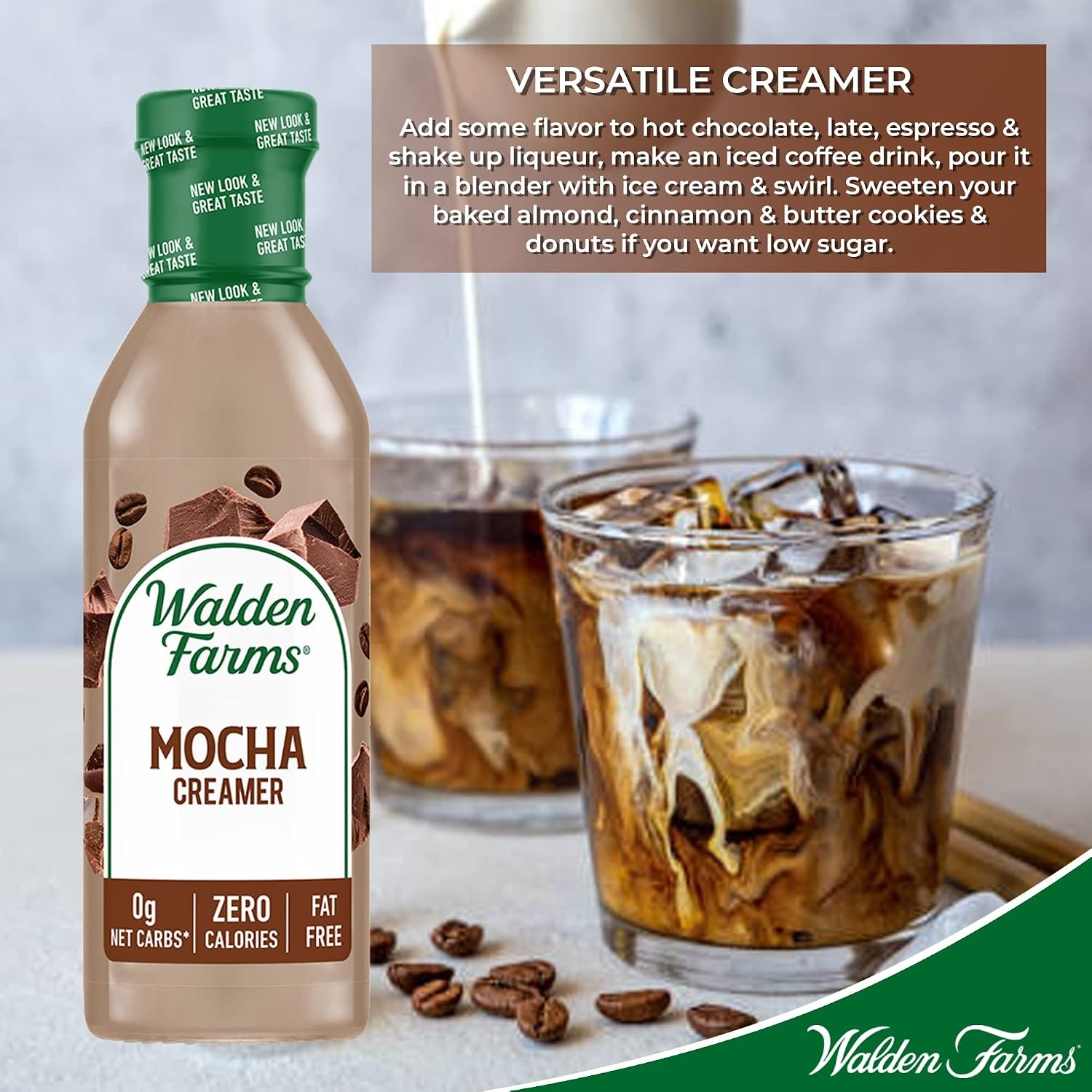 image:imageWalden Farms Mocha Coffee Creamer 12 oz Bottle Pack of 12 Rich amp Smooth Fresh and Flavorful Vegan Paleo and Keto Friendly NonDairy Milk Substitute 0g Net Carbs For Coffee Tea Smoothies Shakes Cocktails and More