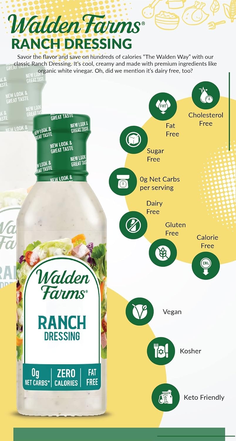 image:imageWalden Farms Ranch Dressing CalorieFree GlutenFree Low Carb KetoFriendly SugarFree Classic Ranch Flavor 12 oz Bottle x 2