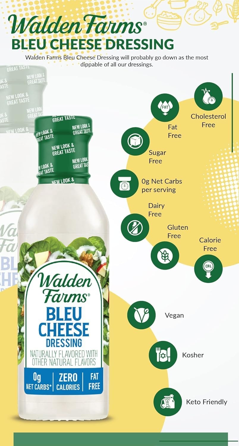 image:imageWalden Farms Ranch Dressing CalorieFree GlutenFree Low Carb KetoFriendly SugarFree DairyFree Creamy Ranch Flavor 1 Pack 12 oz BottleBleu Cheese