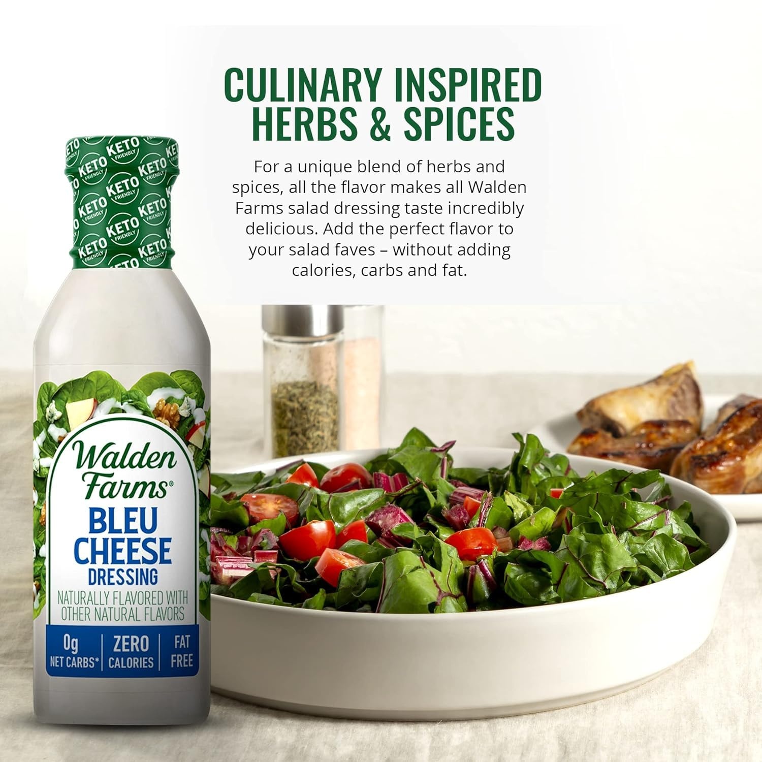 image:imageWalden Farms Ranch Dressing CalorieFree GlutenFree Low Carb KetoFriendly SugarFree DairyFree Creamy Ranch Flavor 1 Pack 12 oz BottleBleu Cheese