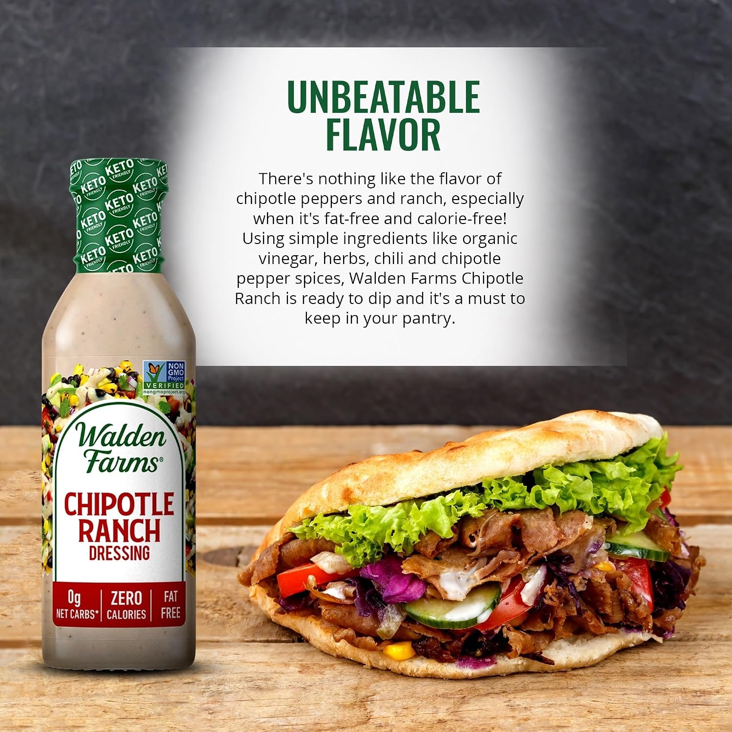 image:imageWalden Farms Ranch Dressing CalorieFree GlutenFree Low Carb KetoFriendly SugarFree DairyFree Creamy Ranch Flavor 1 Pack 12 oz BottleChipotle Ranch