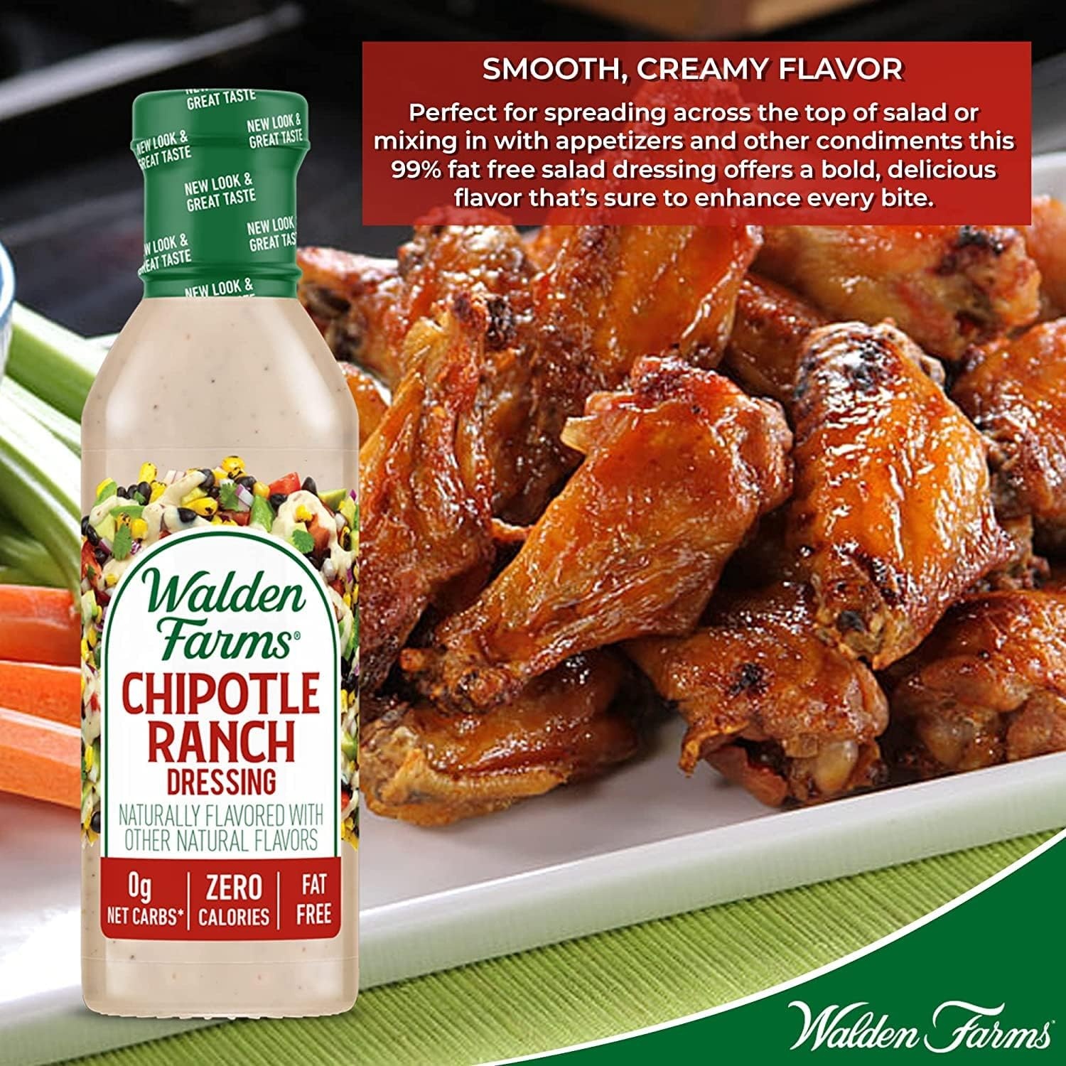 image:imageWalden Farms Ranch Dressing CalorieFree GlutenFree Low Carb KetoFriendly SugarFree DairyFree Creamy Ranch Flavor 1 Pack 12 oz BottleChipotle Ranch