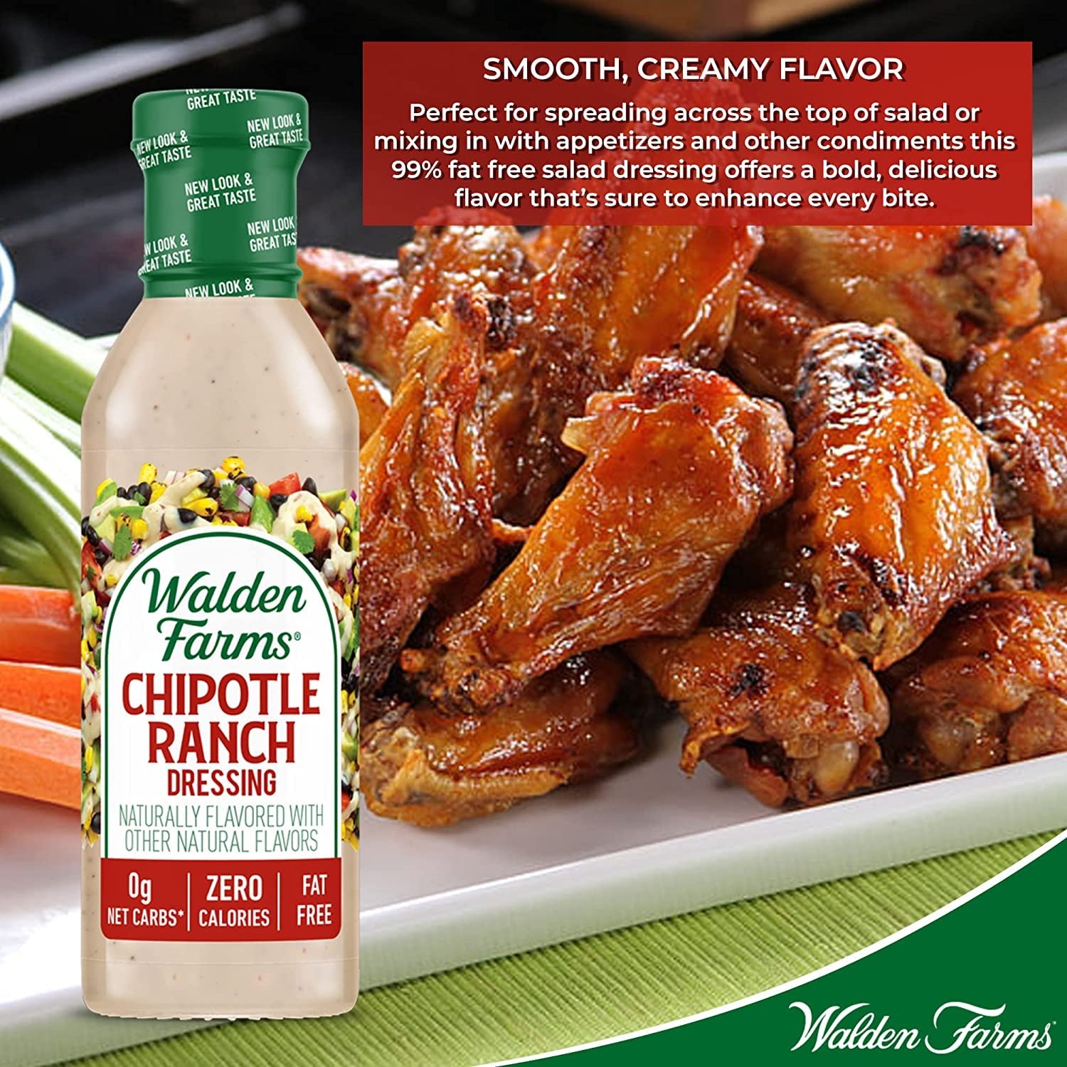 image:imageWalden Farms Ranch Dressing CalorieFree GlutenFree Low Carb KetoFriendly SugarFree DairyFree Creamy Ranch Flavor 1 Pack 12 oz BottleChipotle Ranch