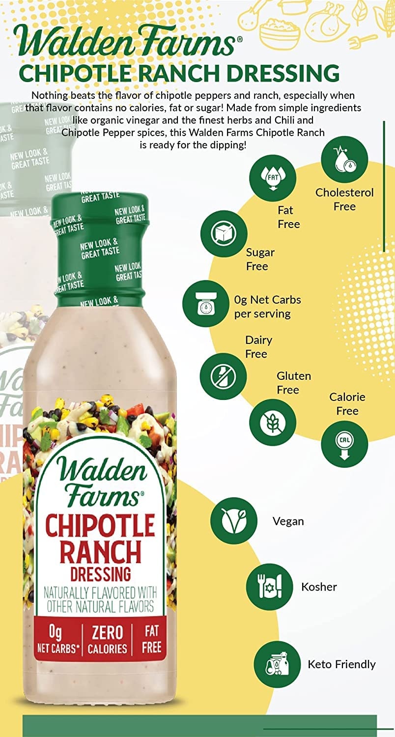 image:imageWalden Farms Ranch Dressing CalorieFree GlutenFree Low Carb KetoFriendly SugarFree DairyFree Creamy Ranch Flavor 1 Pack 12 oz BottleChipotle Ranch