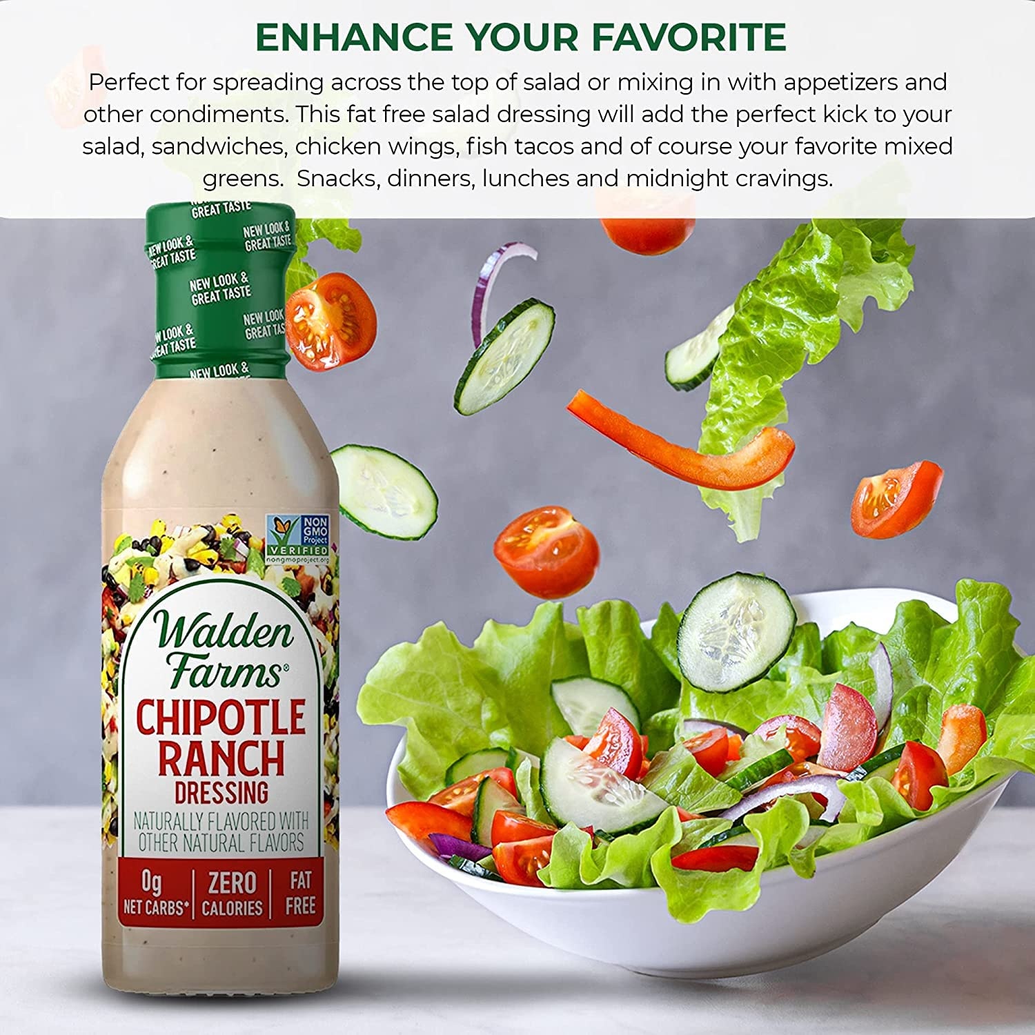 image:imageWalden Farms Ranch Dressing CalorieFree GlutenFree Low Carb KetoFriendly SugarFree DairyFree Creamy Ranch Flavor 1 Pack 12 oz BottleChipotle Ranch