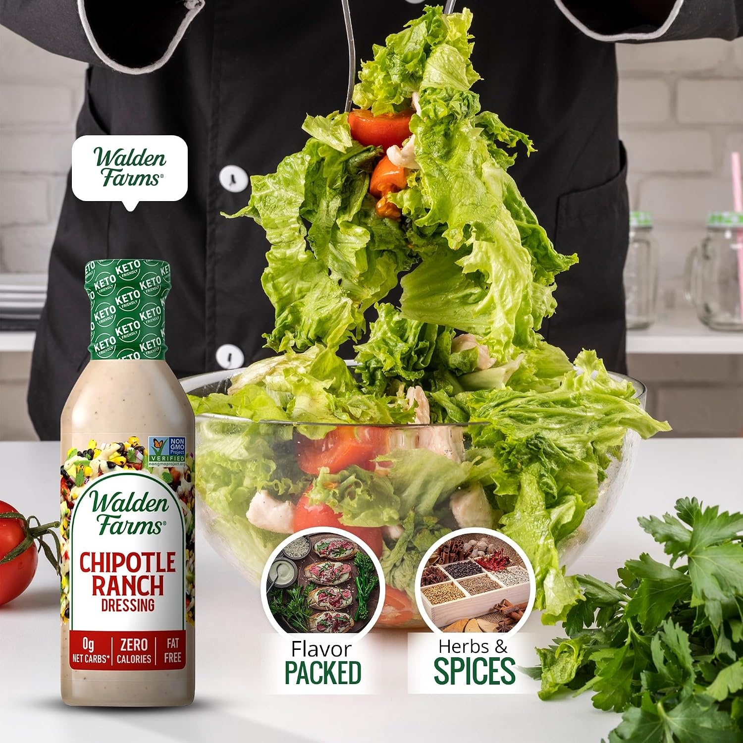 image:imageWalden Farms Ranch Dressing CalorieFree GlutenFree Low Carb KetoFriendly SugarFree DairyFree Creamy Ranch Flavor 1 Pack 12 oz BottleChipotle Ranch