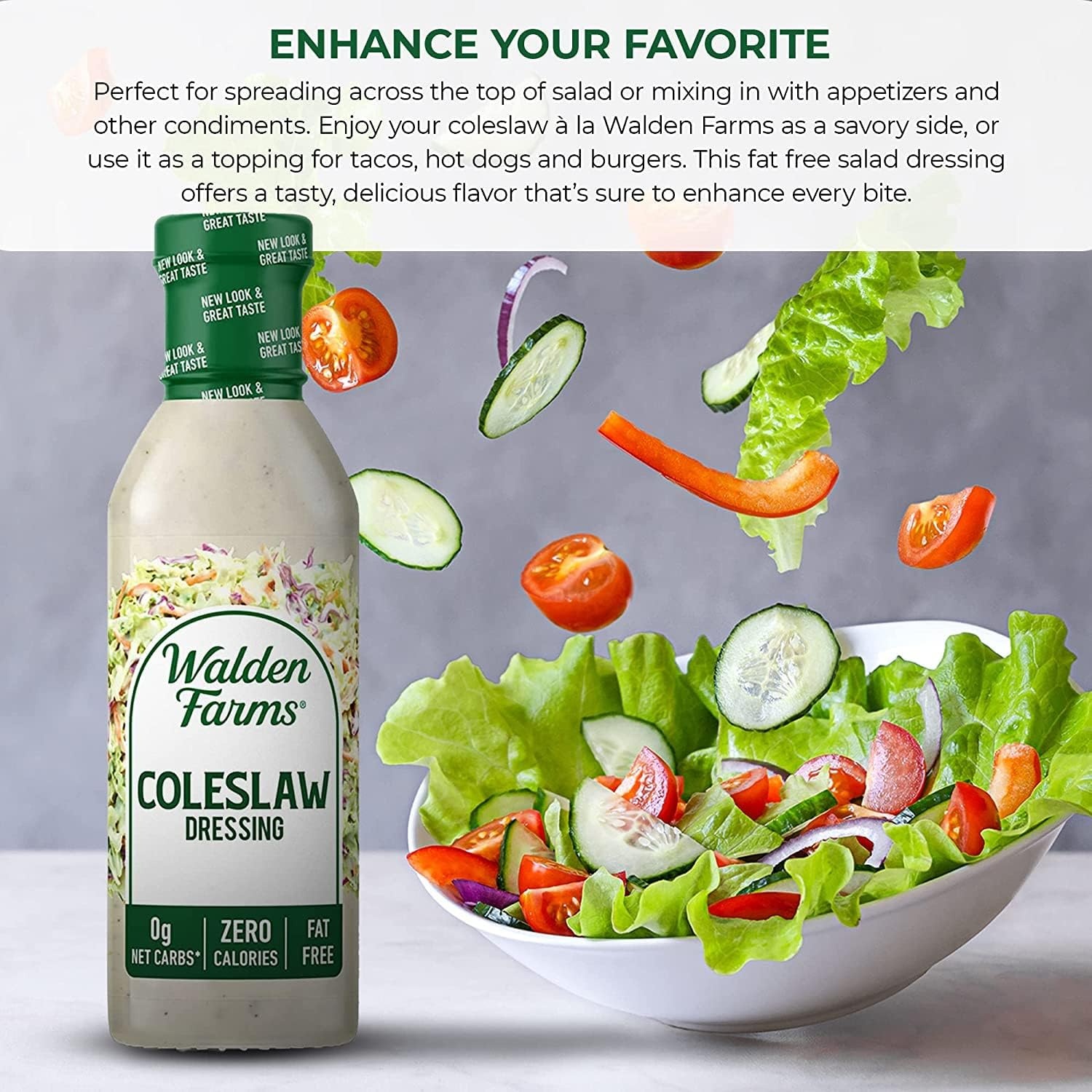 image:imageWalden Farms Ranch Dressing CalorieFree GlutenFree Low Carb KetoFriendly SugarFree DairyFree Creamy Ranch Flavor 1 Pack 12 oz BottleColeslaw Dressing