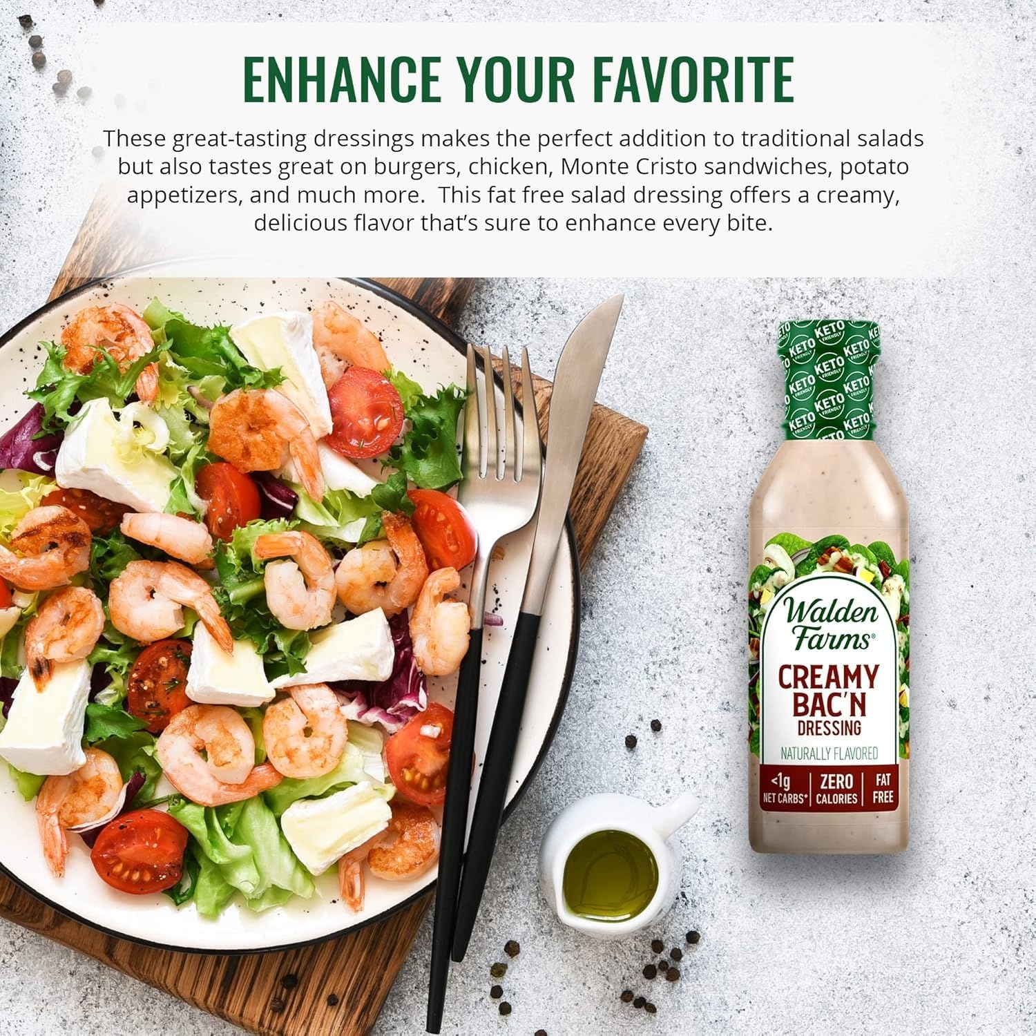 image:imageWalden Farms Ranch Dressing CalorieFree GlutenFree Low Carb KetoFriendly SugarFree DairyFree Creamy Ranch Flavor 1 Pack 12 oz BottleCreamy Bacn