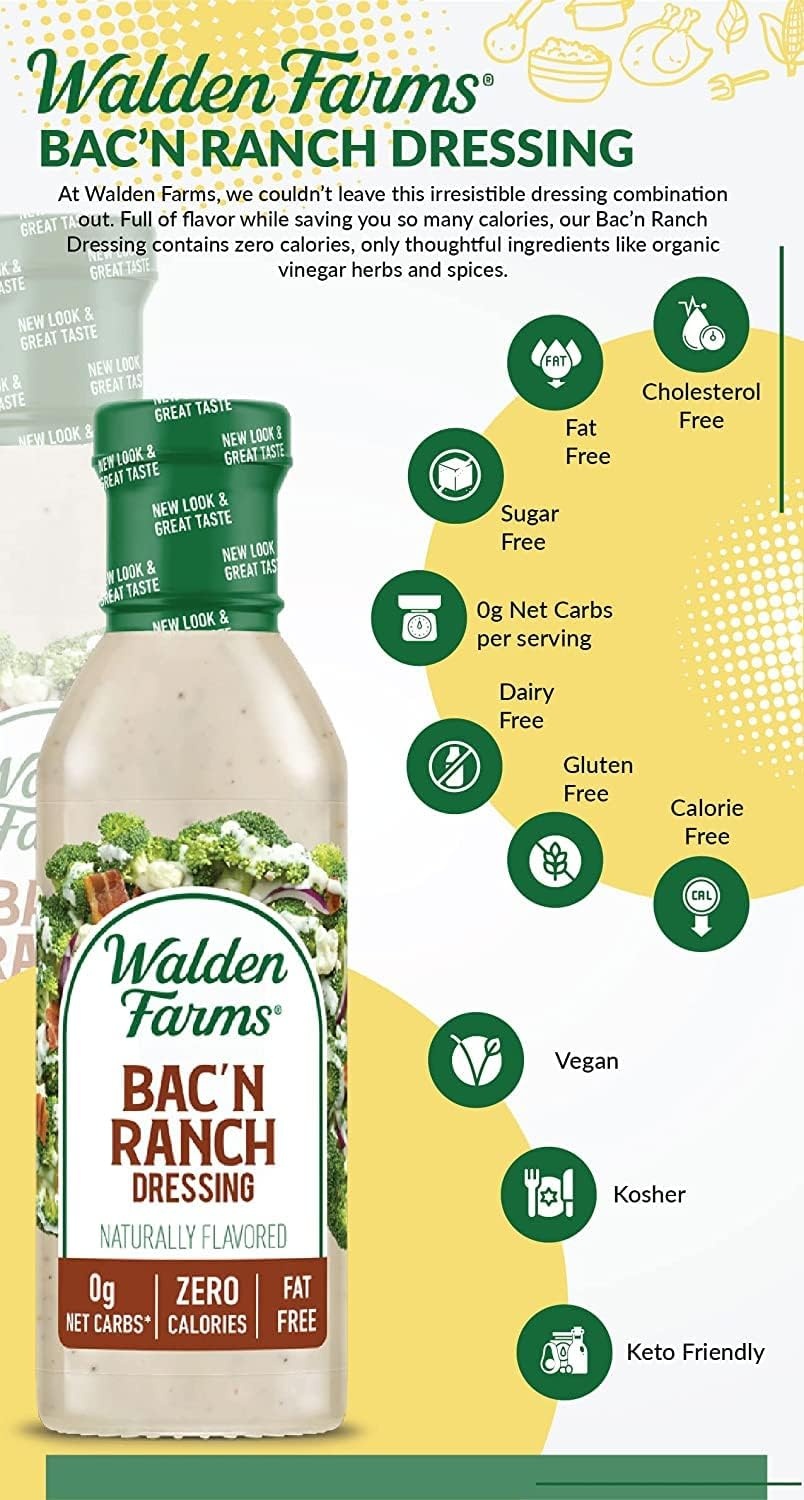 image:imageWalden Farms Ranch Dressing CalorieFree GlutenFree Low Carb KetoFriendly SugarFree DairyFree Creamy Ranch Flavor 1 Pack 12 oz BottleCreamy Bacn