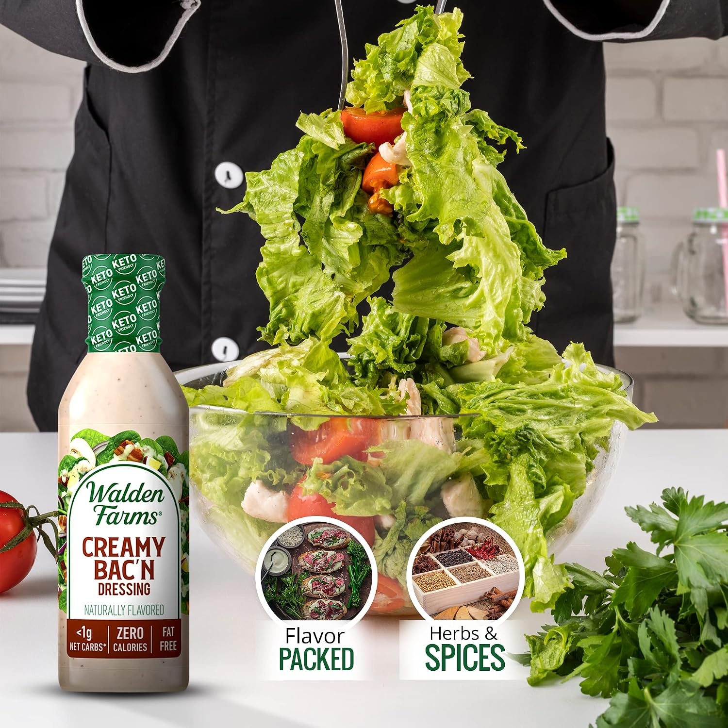image:imageWalden Farms Ranch Dressing CalorieFree GlutenFree Low Carb KetoFriendly SugarFree DairyFree Creamy Ranch Flavor 1 Pack 12 oz BottleCreamy Bacn