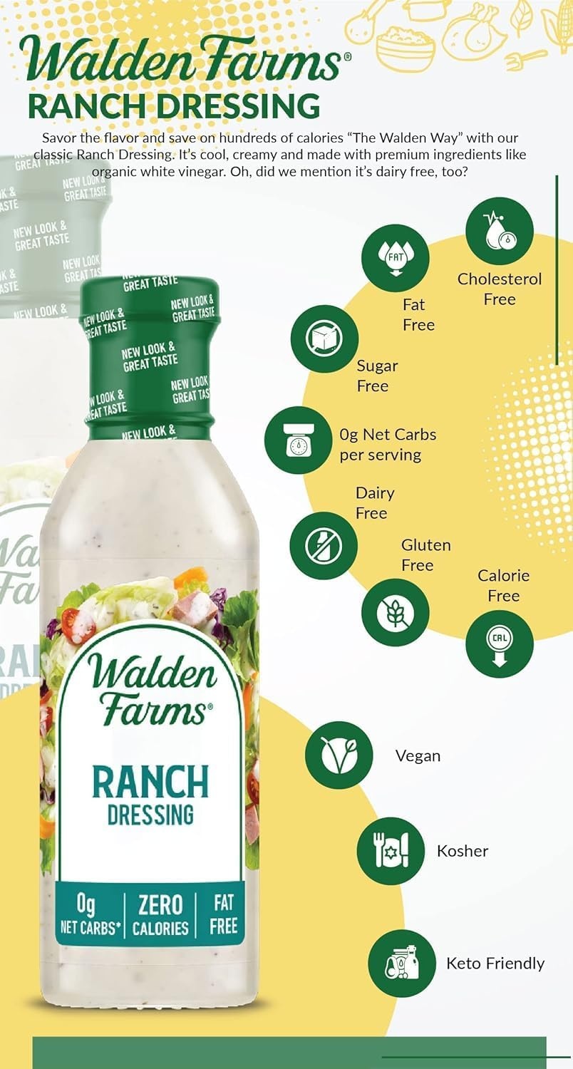 image:imageWalden Farms Ranch Dressing CalorieFree GlutenFree Low Carb KetoFriendly SugarFree DairyFree Creamy Ranch Flavor 1 Pack 12 oz BottleRanch