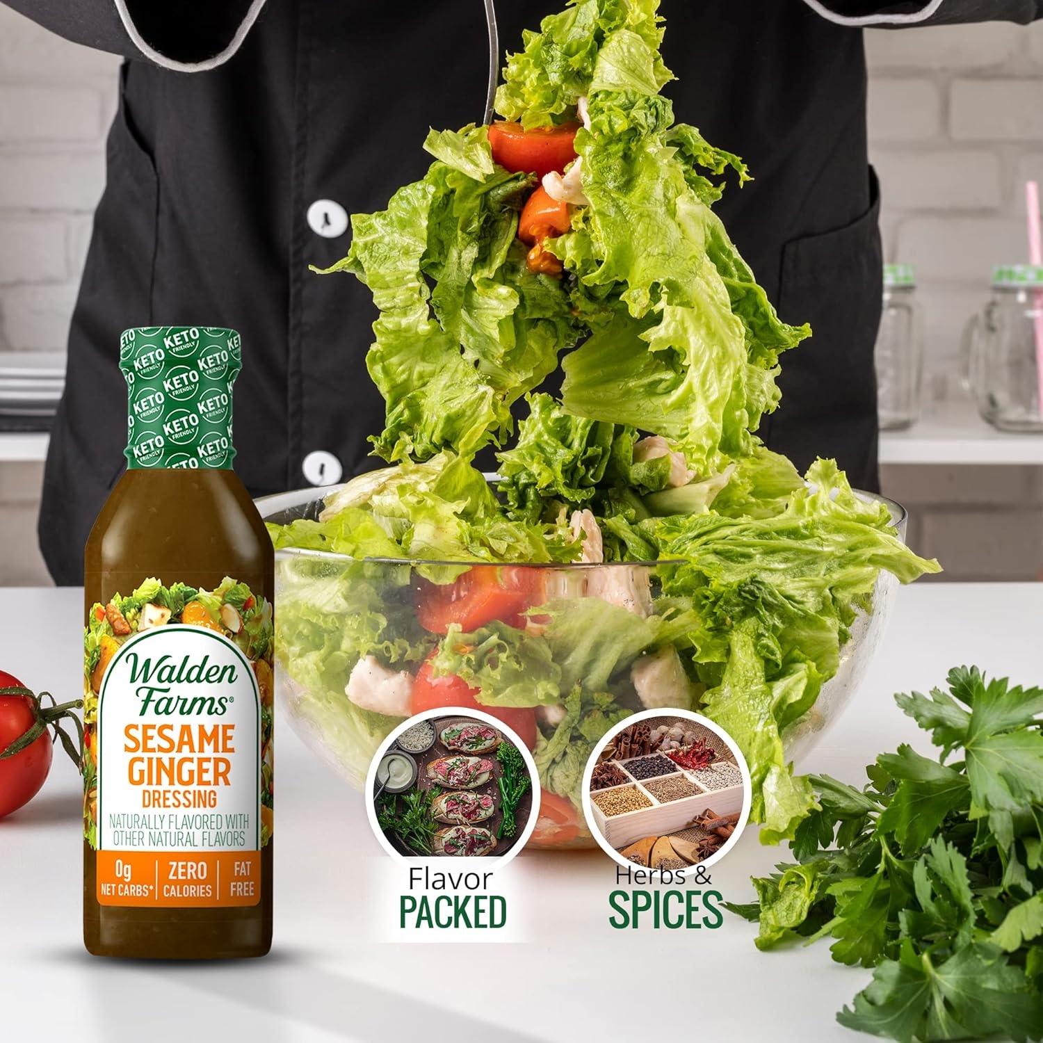 image:imageWalden Farms Ranch Dressing CalorieFree GlutenFree Low Carb KetoFriendly SugarFree DairyFree Creamy Ranch Flavor 1 Pack 12 oz BottleSesame Ginger