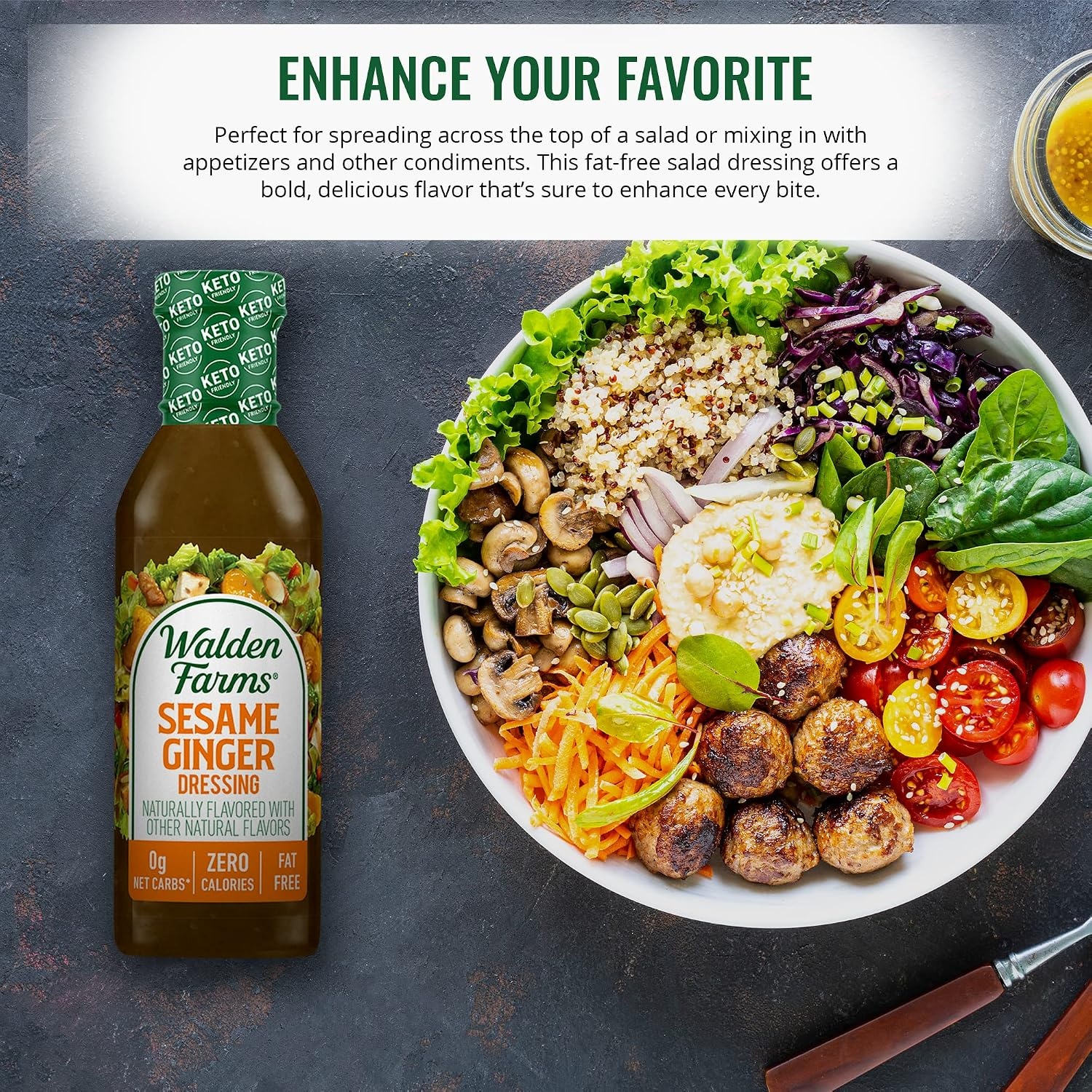 image:imageWalden Farms Ranch Dressing CalorieFree GlutenFree Low Carb KetoFriendly SugarFree DairyFree Creamy Ranch Flavor 1 Pack 12 oz BottleSesame Ginger