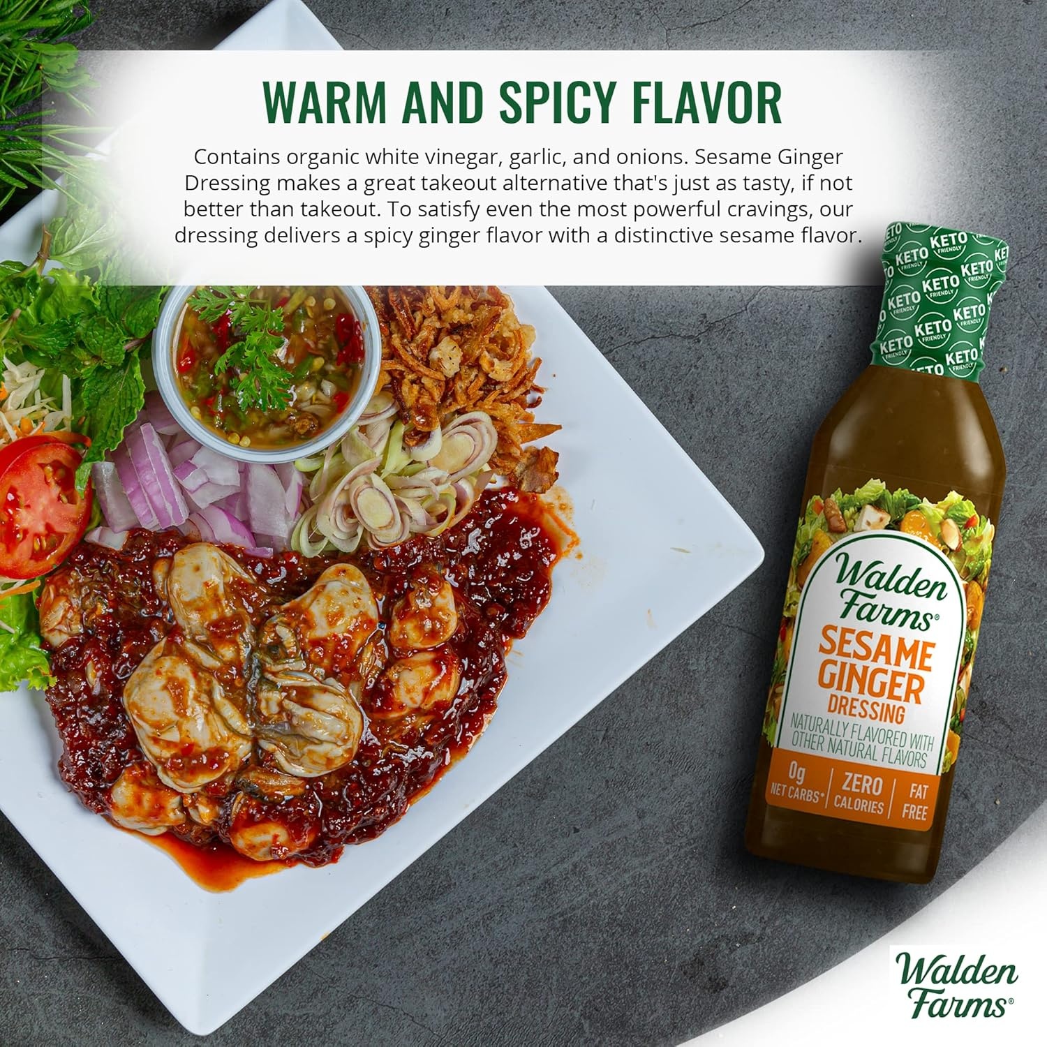 image:imageWalden Farms Ranch Dressing CalorieFree GlutenFree Low Carb KetoFriendly SugarFree DairyFree Creamy Ranch Flavor 1 Pack 12 oz BottleSesame Ginger