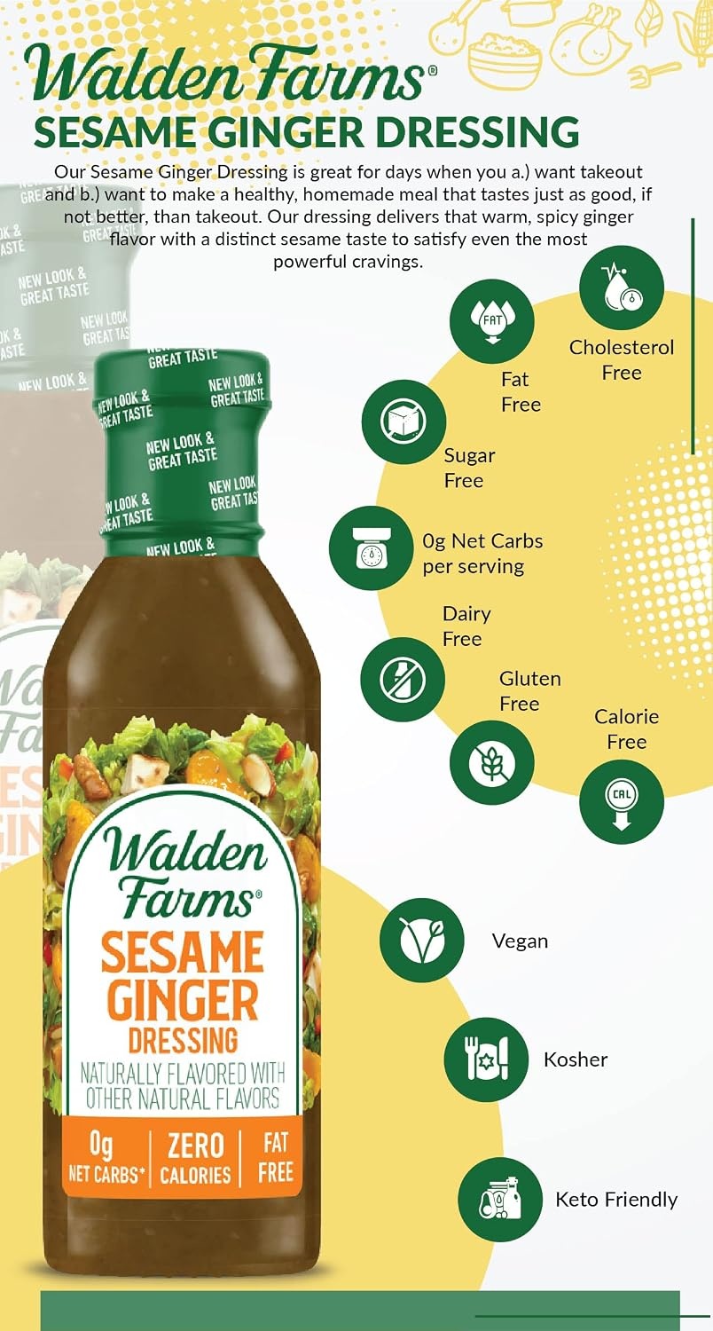 image:imageWalden Farms Ranch Dressing CalorieFree GlutenFree Low Carb KetoFriendly SugarFree DairyFree Creamy Ranch Flavor 1 Pack 12 oz BottleSesame Ginger