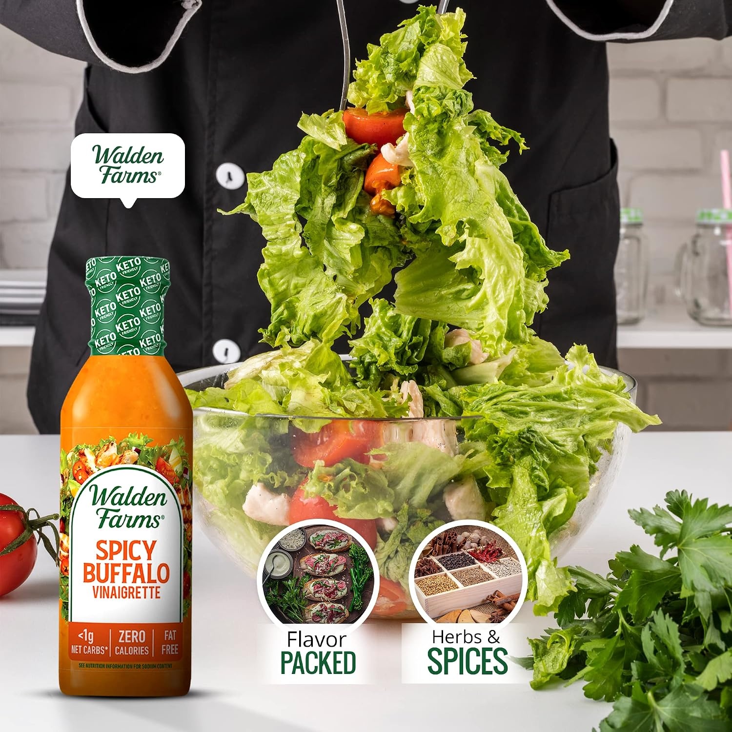 image:imageWalden Farms Ranch Dressing CalorieFree GlutenFree Low Carb KetoFriendly SugarFree DairyFree Creamy Ranch Flavor 1 Pack 12 oz BottleSpicy Buffalo Vinaigrette