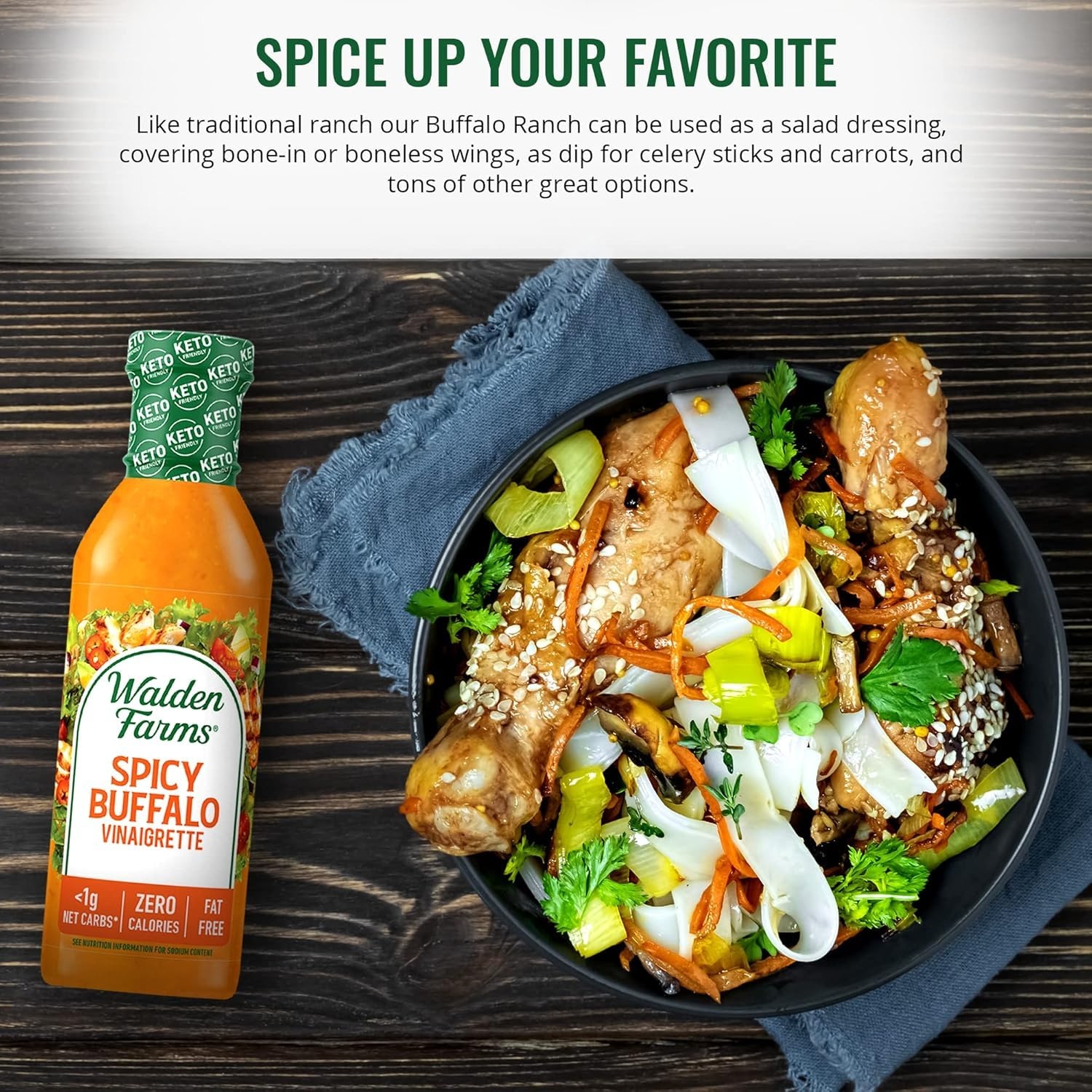 image:imageWalden Farms Ranch Dressing CalorieFree GlutenFree Low Carb KetoFriendly SugarFree DairyFree Creamy Ranch Flavor 1 Pack 12 oz BottleSpicy Buffalo Vinaigrette