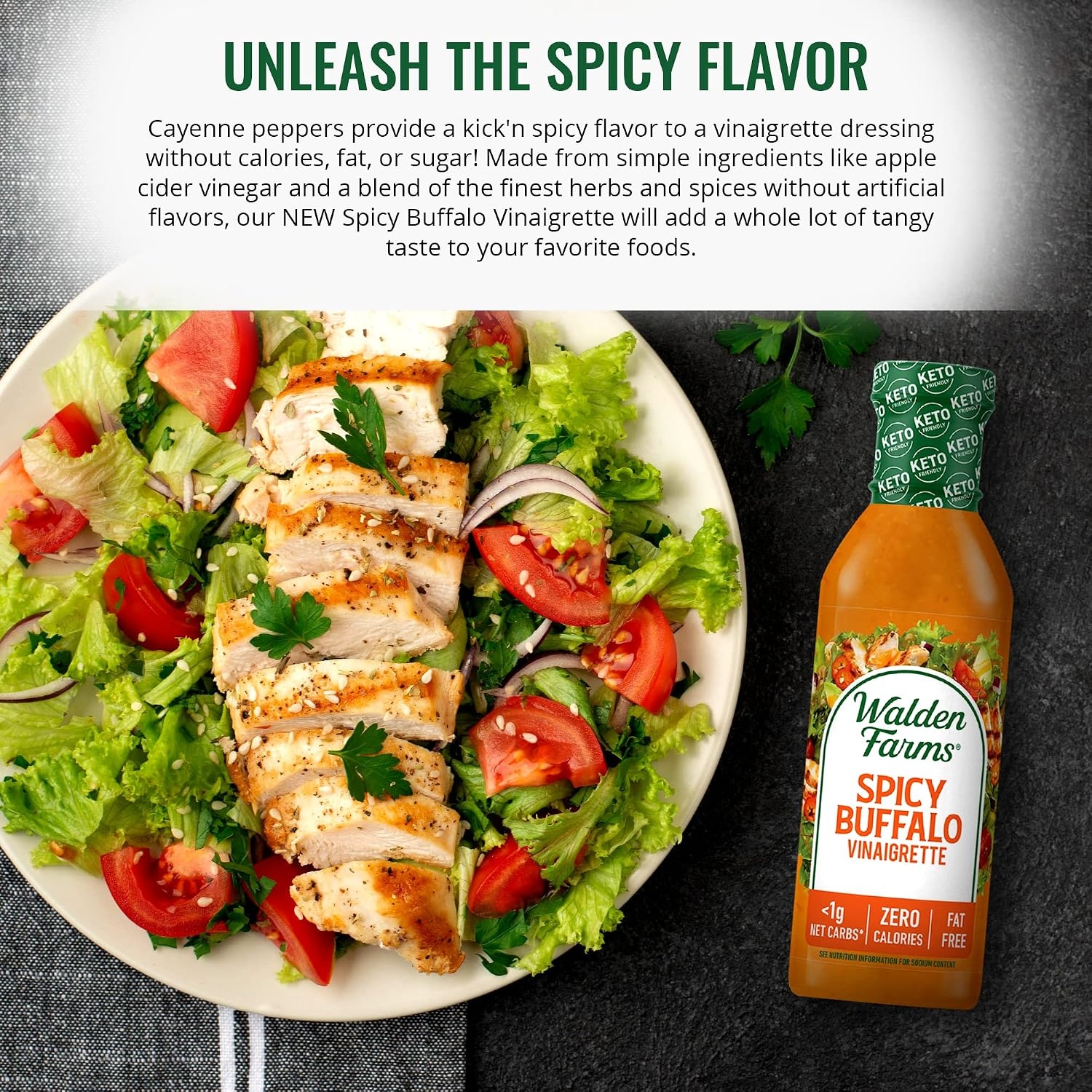 image:imageWalden Farms Ranch Dressing CalorieFree GlutenFree Low Carb KetoFriendly SugarFree DairyFree Creamy Ranch Flavor 1 Pack 12 oz BottleSpicy Buffalo Vinaigrette
