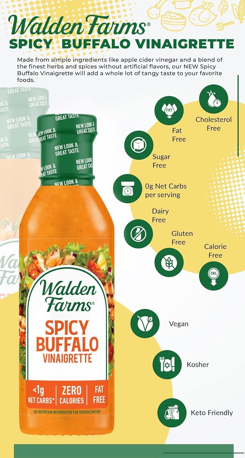 image:imageWalden Farms Ranch Dressing CalorieFree GlutenFree Low Carb KetoFriendly SugarFree DairyFree Creamy Ranch Flavor 1 Pack 12 oz BottleSpicy Buffalo Vinaigrette