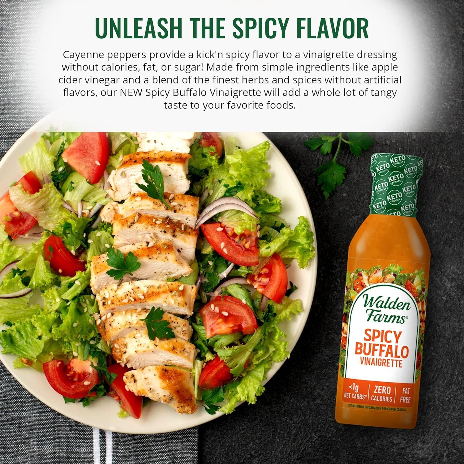 image:imageWalden Farms Ranch Dressing CalorieFree GlutenFree Low Carb KetoFriendly SugarFree DairyFree Creamy Ranch Flavor 1 Pack 12 oz BottleSpicy Buffalo Vinaigrette